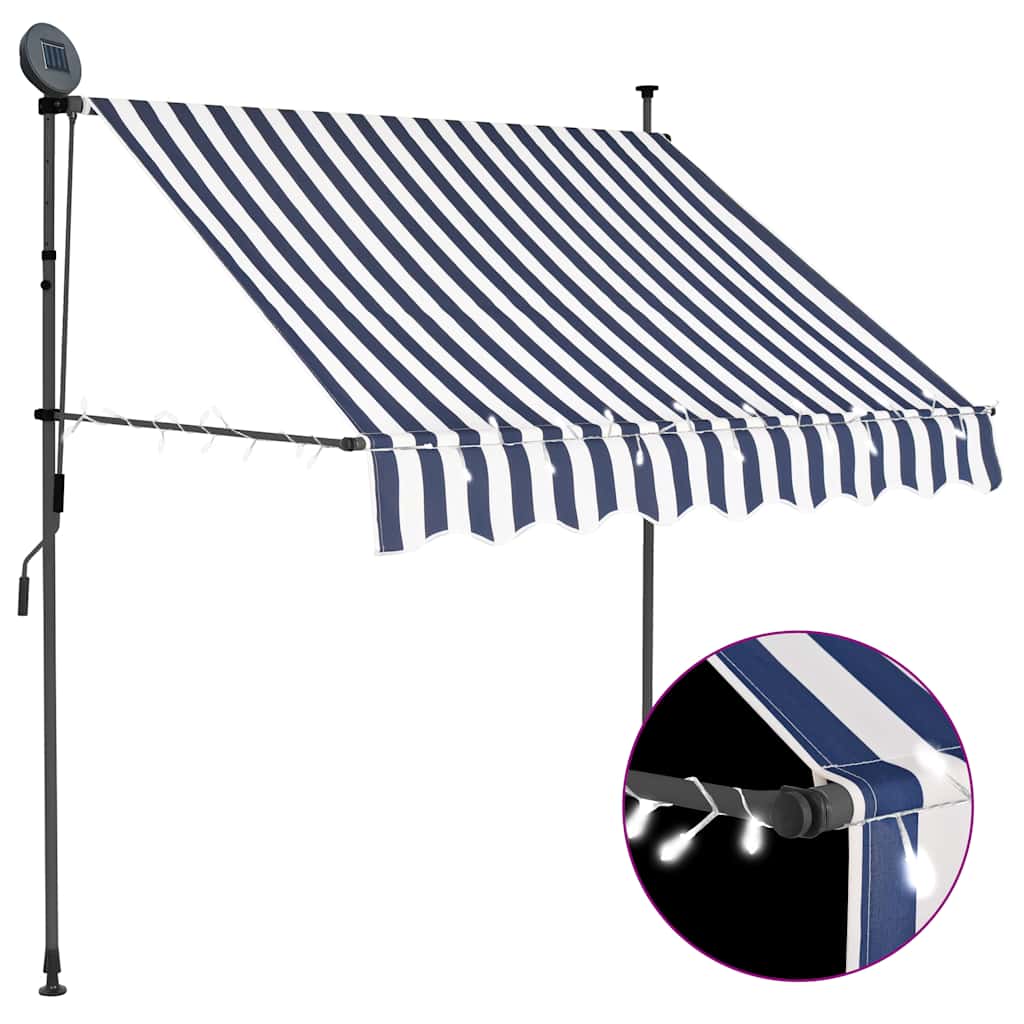 Vidaxl - Einziehbare Markise Handbetrieben Mit Led 100 Cm Blau Und Weiß