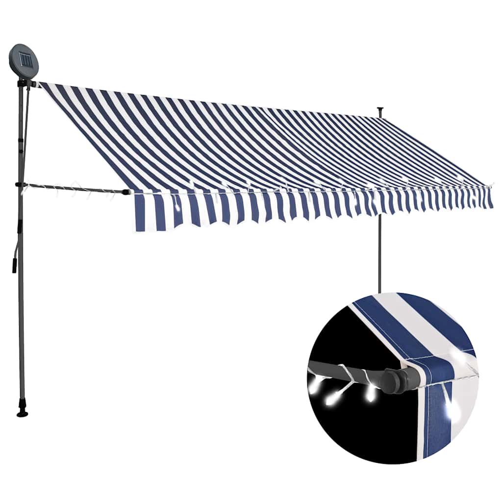 Vidaxl - Einziehbare Markise Handbetrieben Mit Led 400 Cm Blau Und Weiß