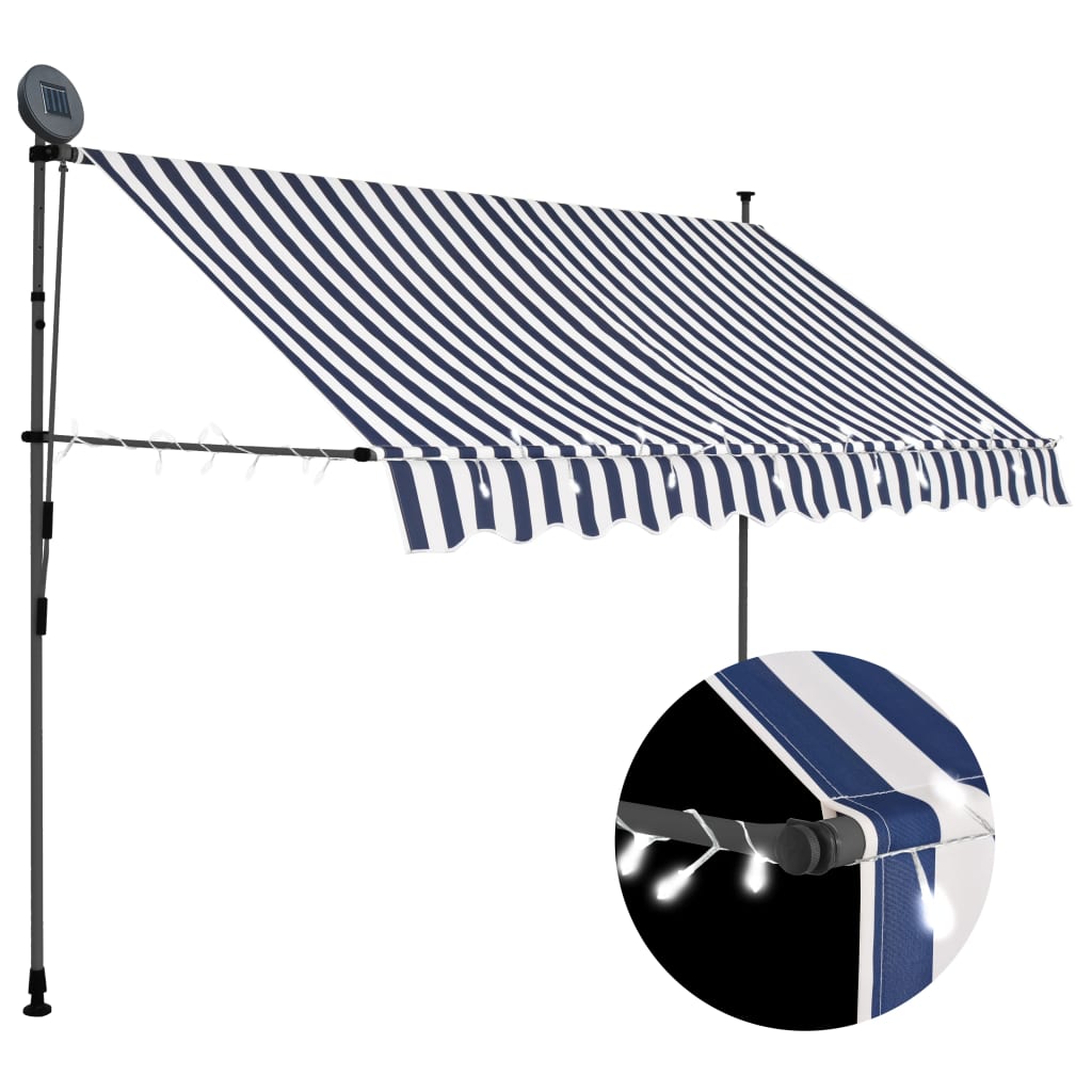 Vidaxl - Einziehbare Markise Handbetrieben Mit Led 300 Cm Blau Und Weiß