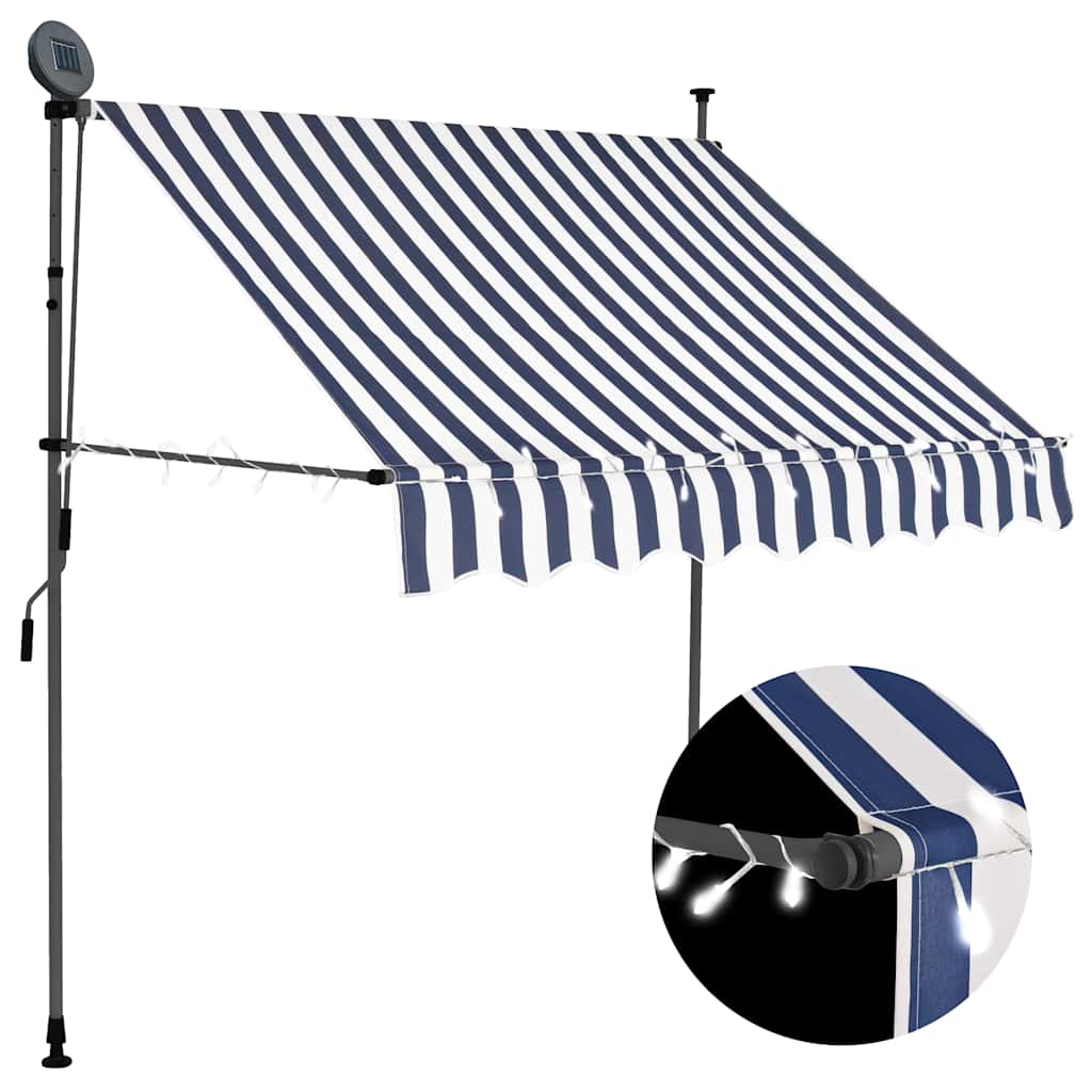 Vidaxl - Einziehbare Markise Handbetrieben Mit Led 200 Cm Blau Und Weiß