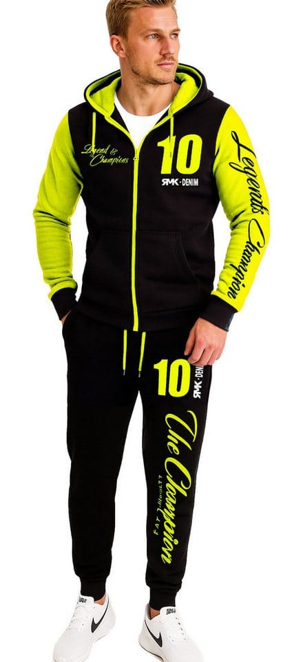 RMK Jogginganzug Herren Trainingsanzug Sportanzug Fitness Jogger Fußball, bestehend aus Hose und Jacke, mit Kapuze