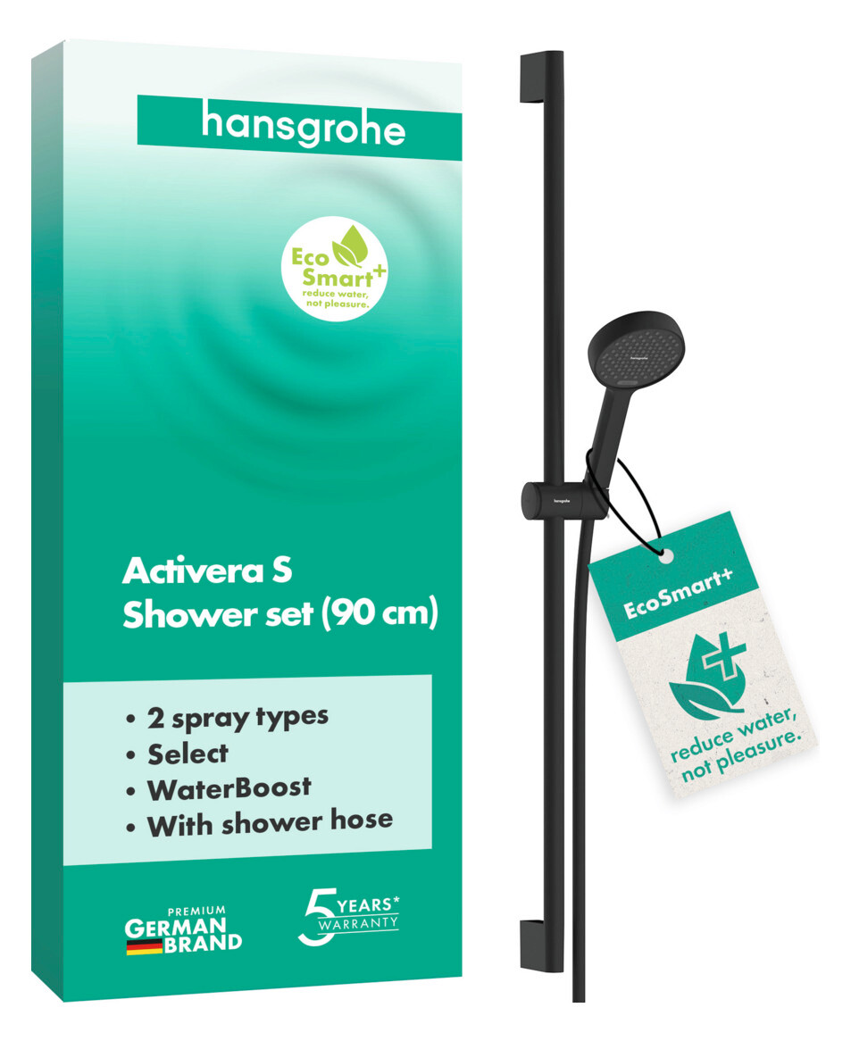 Hansgrohe Activera S - Set Handbrause, Stange Und Schlauch, 2 Strahlarten, Ecosmart+, Water Boost, Schwarz Matt 28864670