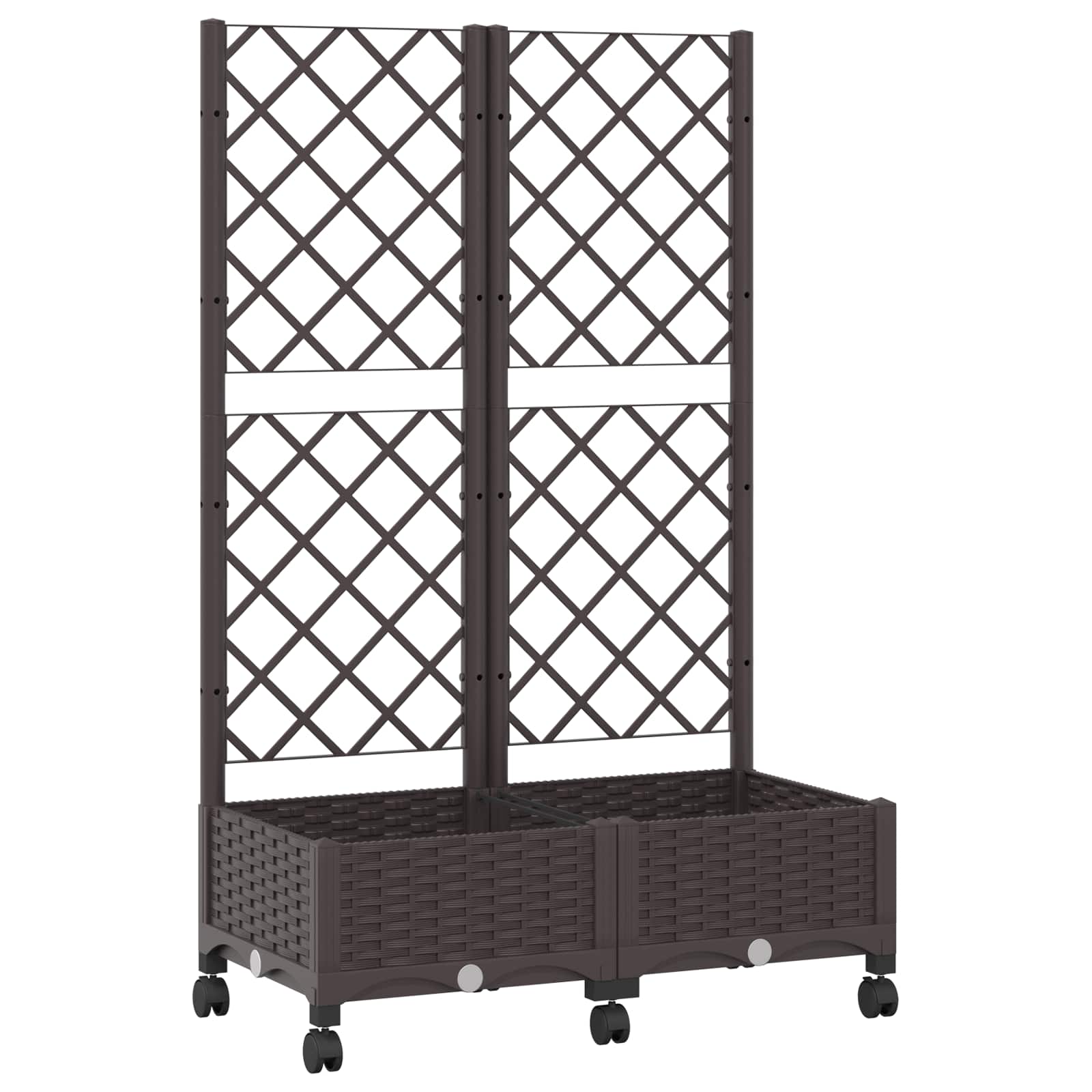 Vidaxl Garden Planter With Trellis&wheels Brown 80 X 40 X 131.5 Cm Pp