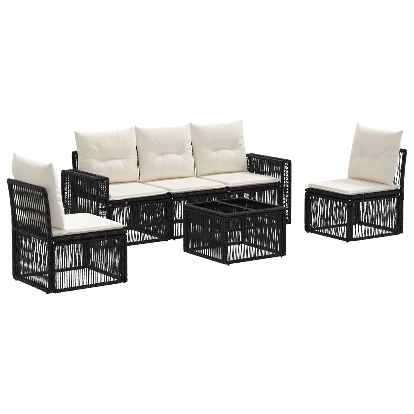 Vidaxl Garden Sofa Set 6 Pcs Black And Cream White Poly Rattan