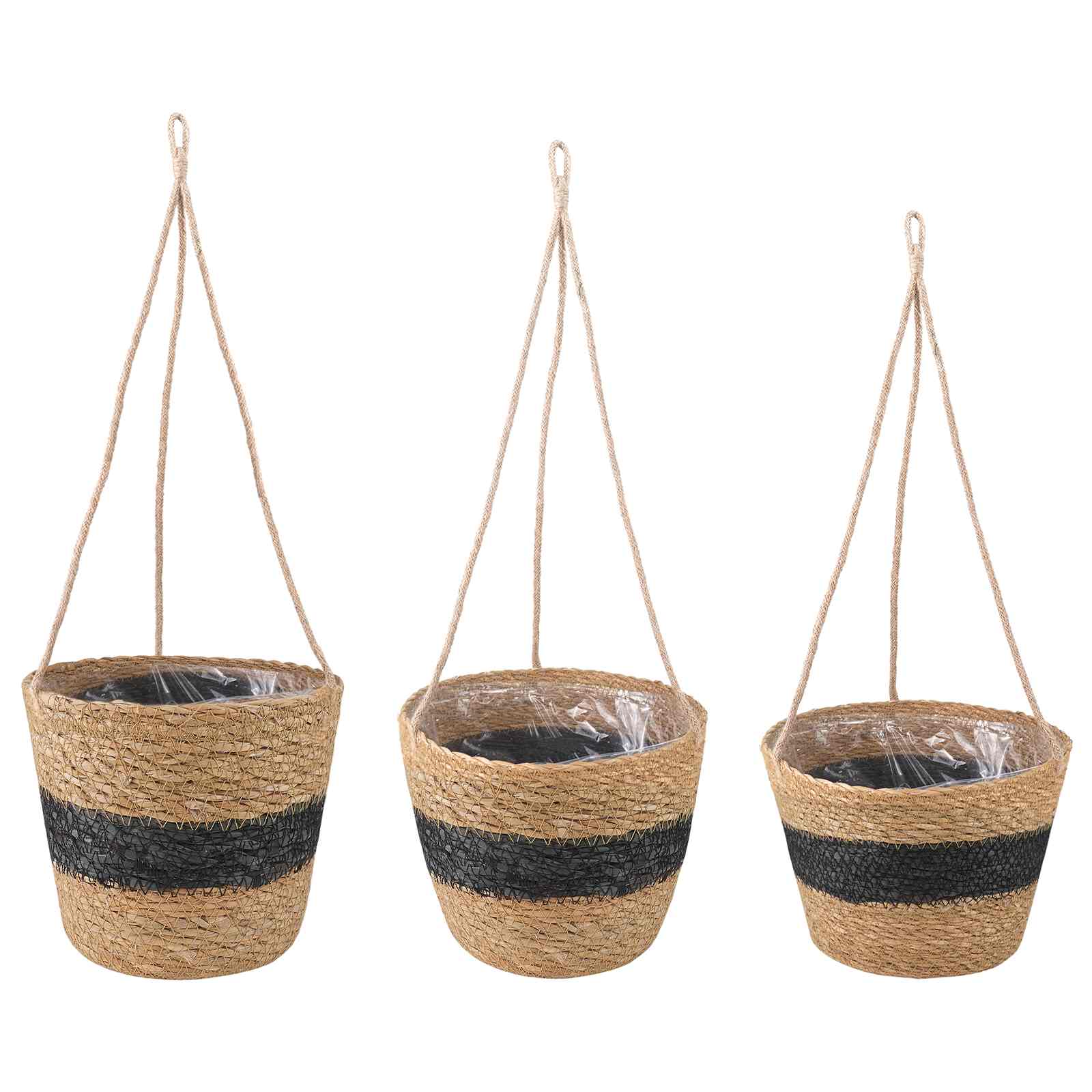 Vidaxl Hanging Plant Pot 3 Pcs Natural And Black Ø26 X 19 Cm