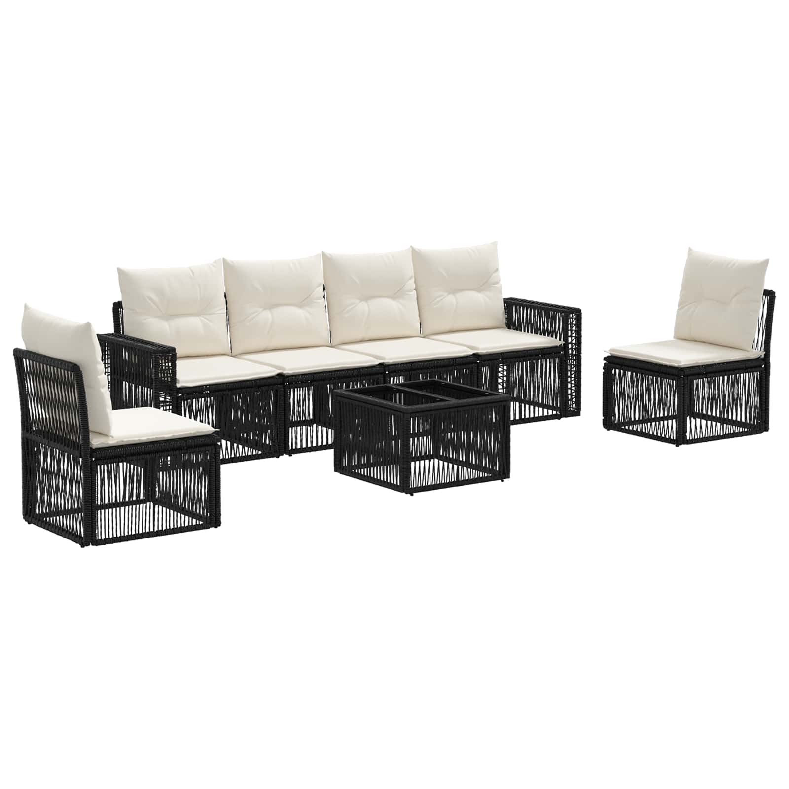Vidaxl Garden Sofa Set 7 Pcs Black And Cream White Poly Rattan