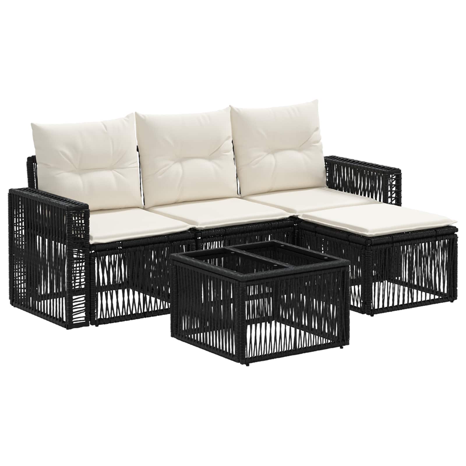 Vidaxl Garden Sofa Set 5 Pcs Black And Cream White Poly Rattan