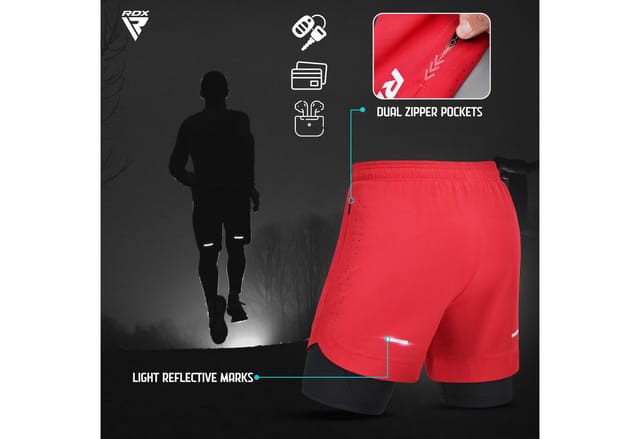 RDX Sports Laufshorts RDX Herren Laufshorts, 2-in-1 Sportliche Atmungsaktive Kurze (1, 1 Pack)