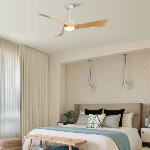 Deckenventilator 132 Cm Mit Licht, 3 Massivholzflügel, Leiser Dc-motor, 6 Stufen, Fernbedienung, 3 Led-farben Linhoo