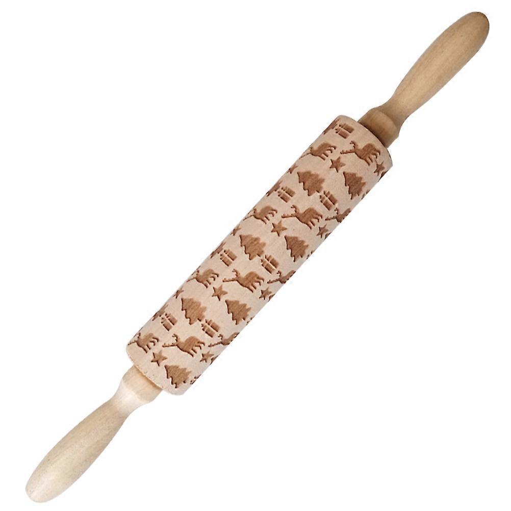 1 Stück Geprägter Nudelholz Aus Holz, Teigroller Für Den Haushalt, Küchenutensilien (hirsch Und Geschenk)-35x4.2cm