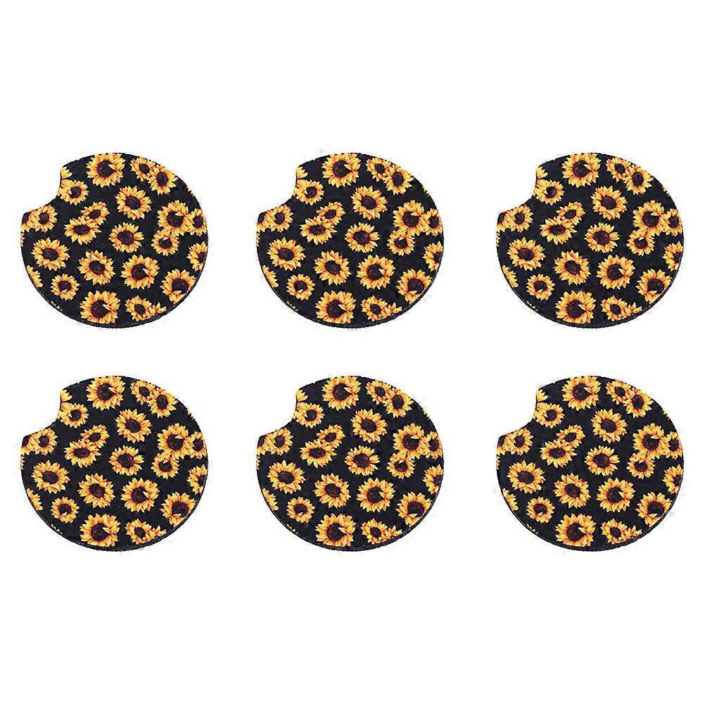 6er-set Schicke Untersetzer Mit Sonnenblumenmuster, Rutschfeste Becherunterlagen, Praktische Becherhalter Fürs Auto-6.5x6.5cm