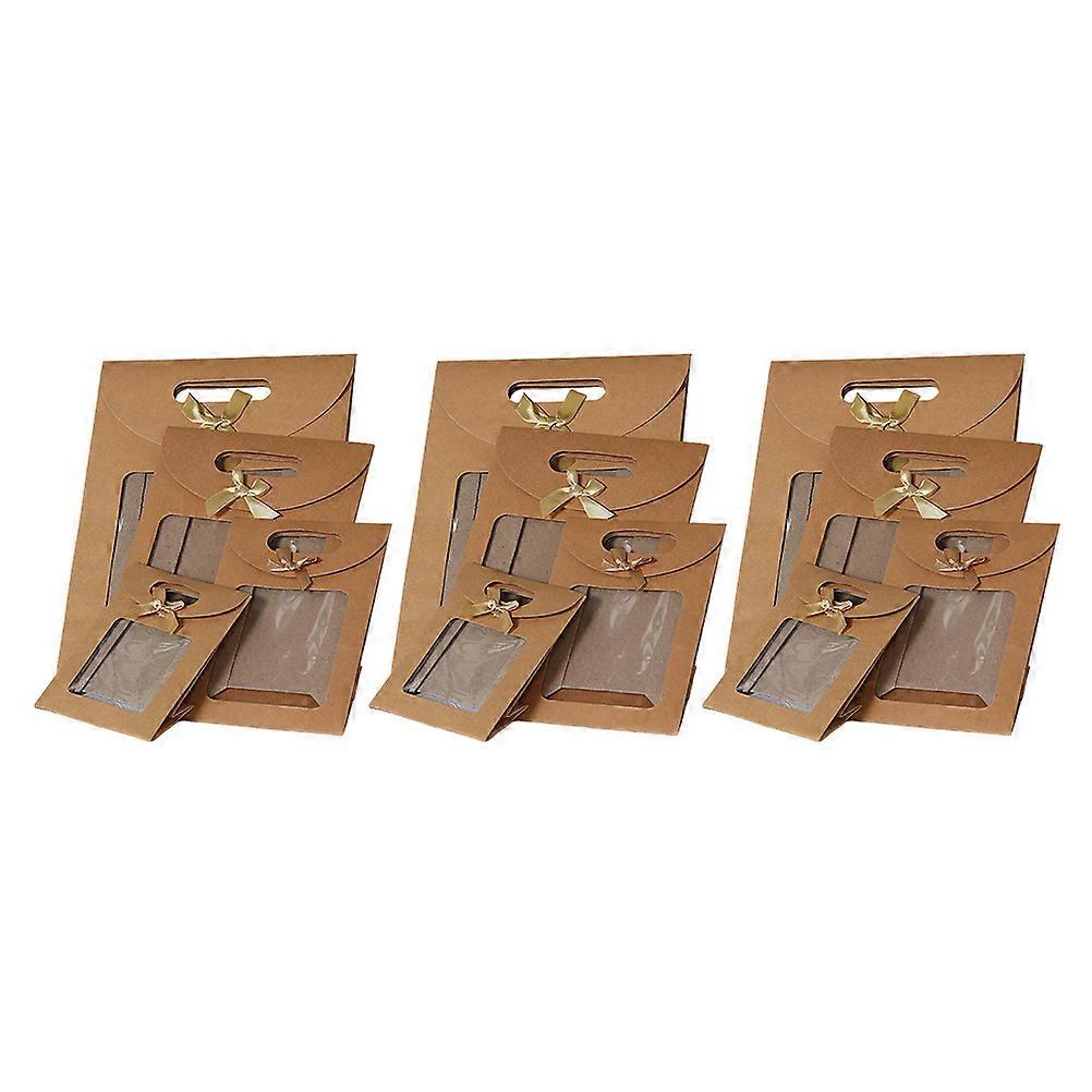 12er-pack Weihnachtsgeschenktüten Mit Sichtfenster, Kraftpapiertüten Mit Schleife, Handliche Geschenktüten-32x23cm-khaki