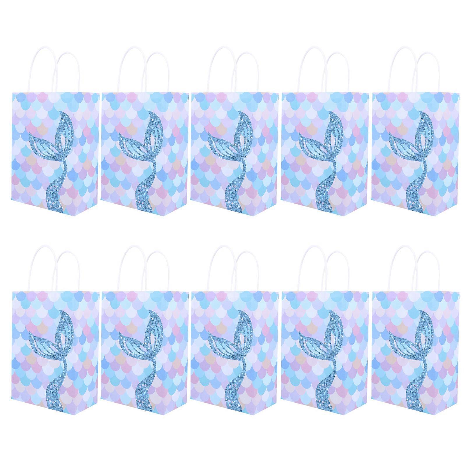 10 Stück Süßigkeitenaufbewahrungsbeutel Aus Kraftpapier, Geschenktüten Mit Meerjungfrauenmuster-30x15cm