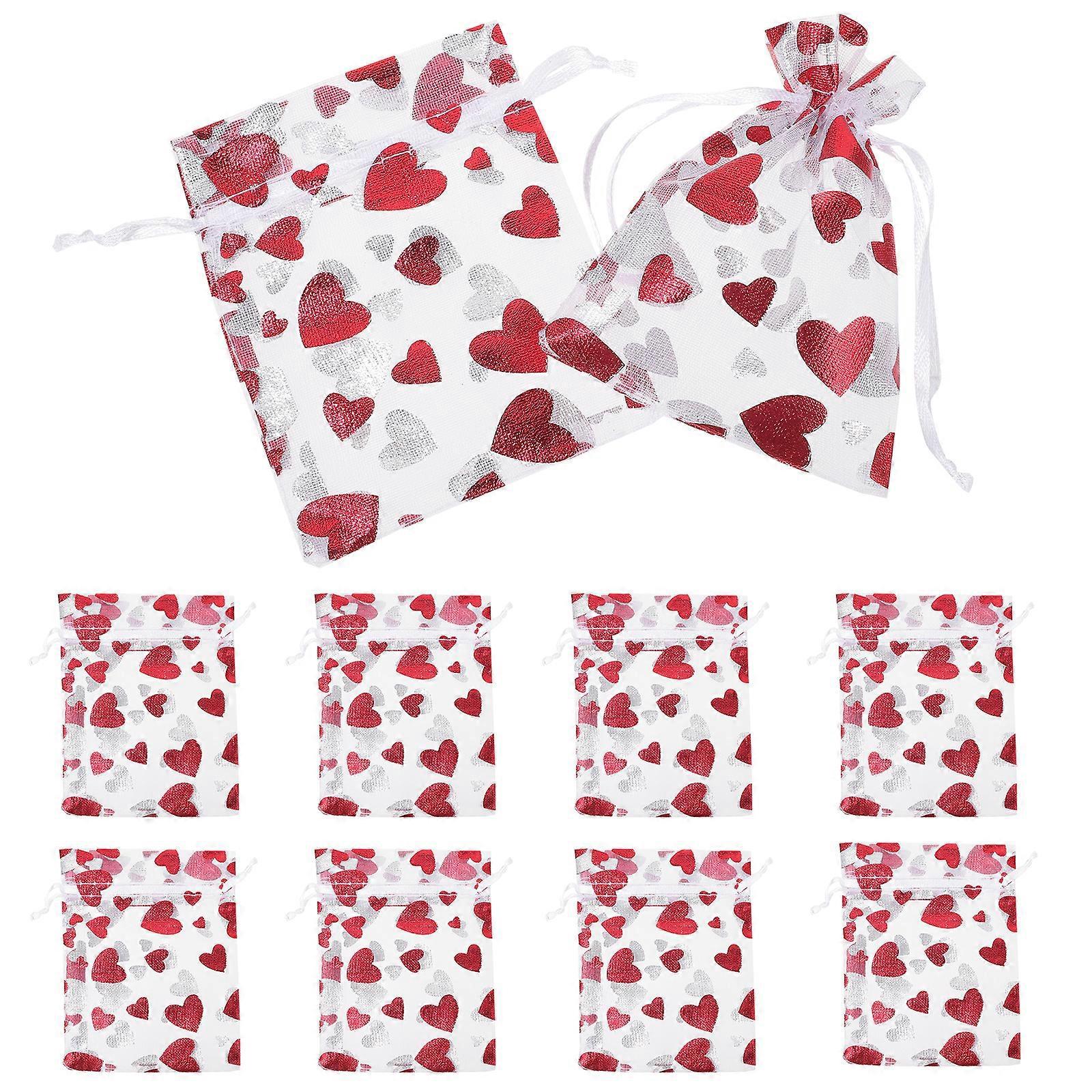 100 Stück Herzförmige Organzabeutel, Bonbonbeutel, Schmuckbeutel, Kleine Geschenktüten Mit Kordelzug, Herzförmige Gastgeschenktüten-10x8cm