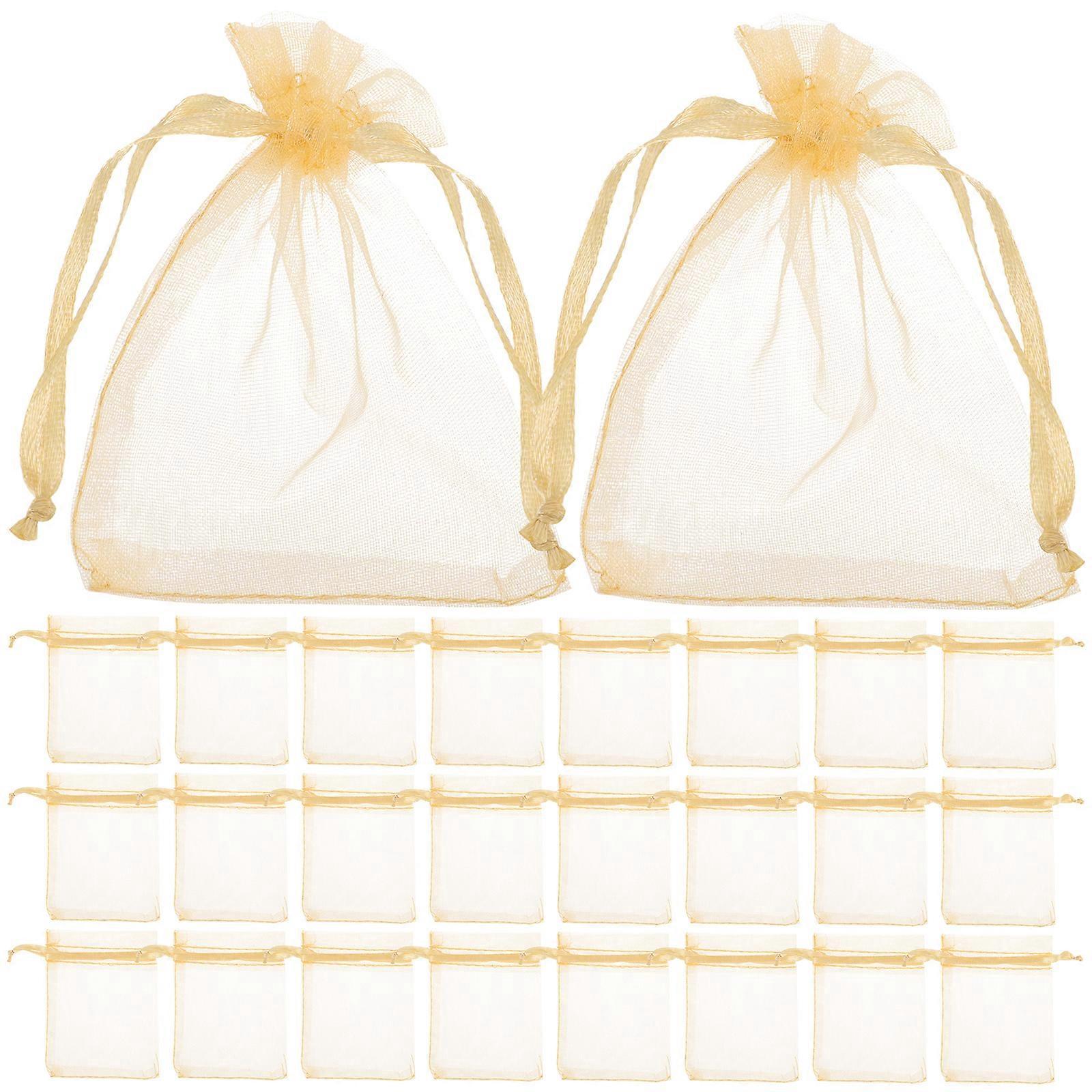 100 Stück Organza-geschenktüten Mit Kordelzug, Schmuckbeutel In Herzform, Gastgeschenke Für Hochzeiten-9x7cm-golden