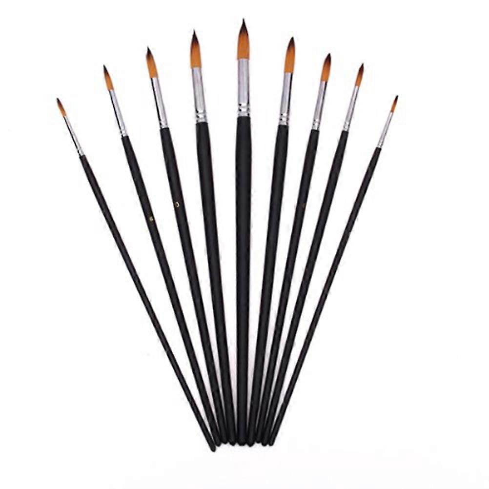 9-teiliges Set Runder Holzpinsel Für Künstler, Geeignet Für Öl- Und Acrylfarben (schwarz)
