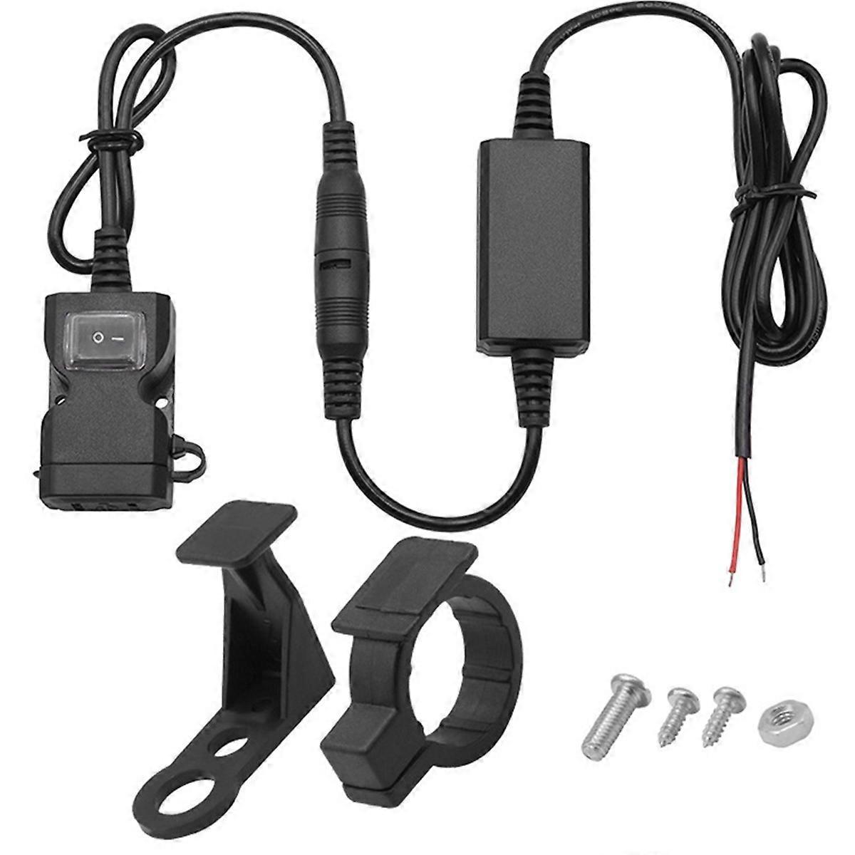 Usb-motorradladegerät Mit Lenker- Und Rückspiegelhalterung, Wasserdicht, Zwei Anschlüsse, 3,1 A Schnellladefunktion, Steckdosenadapter Mit Schalter Für Motorrad, Dreirad, Atv Und Scooter-black