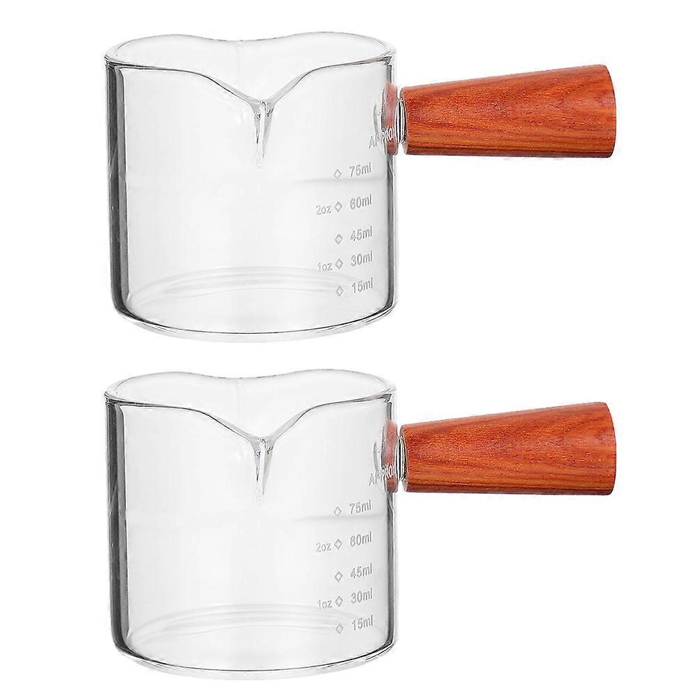 2 Espresso-messbecher Mit Doppelausguss Und Holzgriff, 75 Ml-10.5x8cm