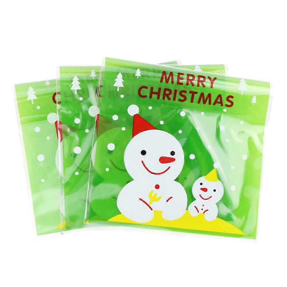 200 Stück/packung Weihnachtstüten, Selbstklebende Aufbewahrungstüten Für Kekse Und Süßigkeiten, Für Partys, Zuhause Und Geschäfte (blau, Gepunkteter Doppelschneemann, 10 X 10 Cm)-200pcs-green