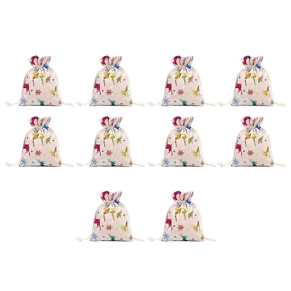 10 Bunte Schneeelch-beutel Mit Kordelzug, Ideal Als Geschenktüten Oder Aufbewahrungsbeutel Für Weihnachten-10x14cm