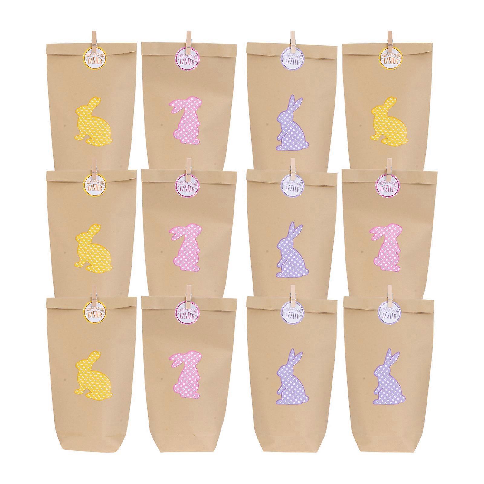 12 Sets Oster-geschenktüten, Geschenktüten Mit Hasenaufklebern-2312cm-brown