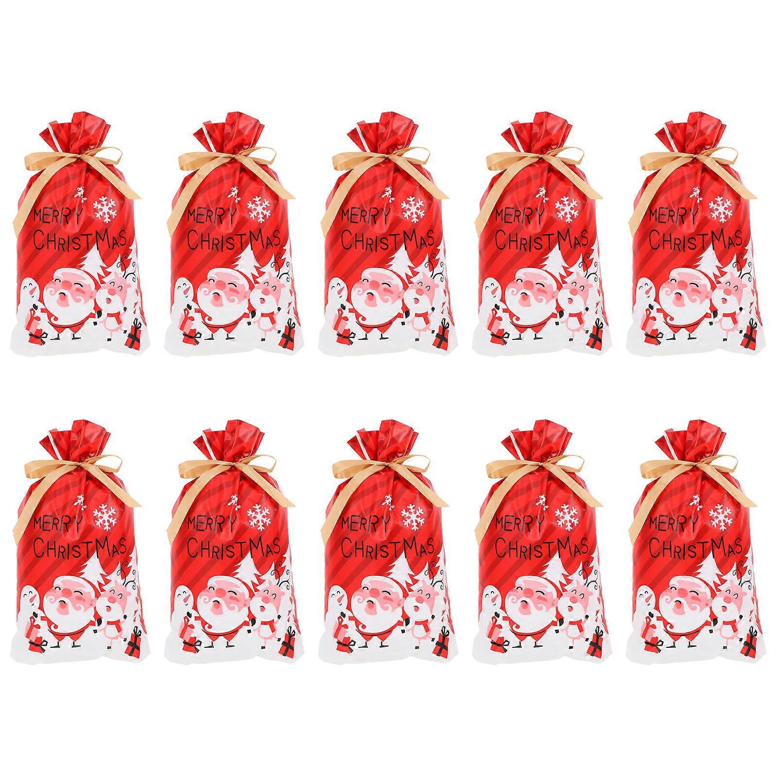 10 Stück Weihnachtsband-kordelzugbeutel, Praktische Weihnachtssüßigkeiten-geschenktüten, Kleine Geschenkbeutel-15x23cm