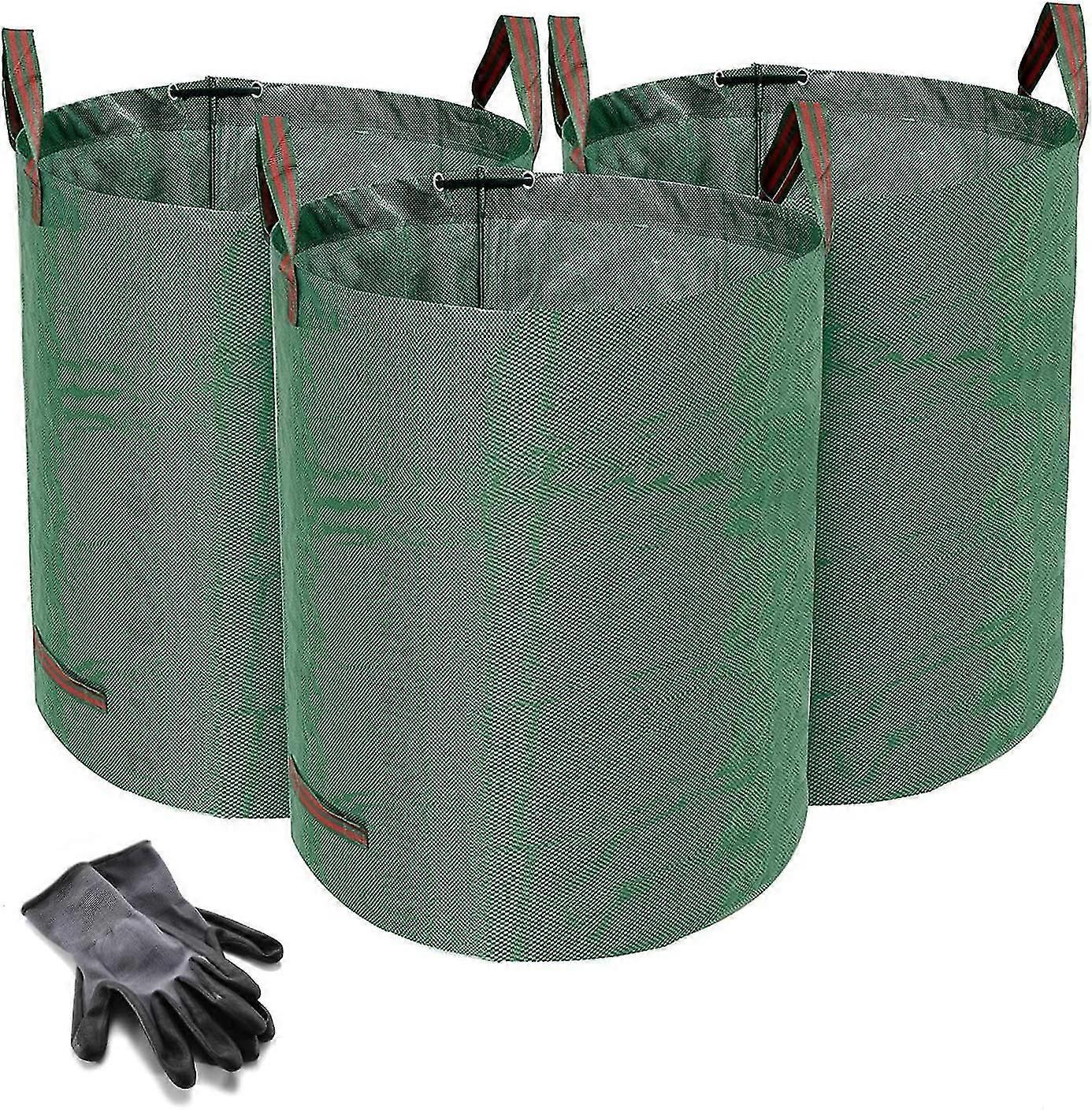 Hochleistungs-gartenabfallsäcke – 272 Liter – 3 Säcke – Inklusive 1 Paar Gartenhandschuhen – Robustes Material Und Griffe – Wiederverwendbare Säcke Für Grün- Und Gartenabfälle