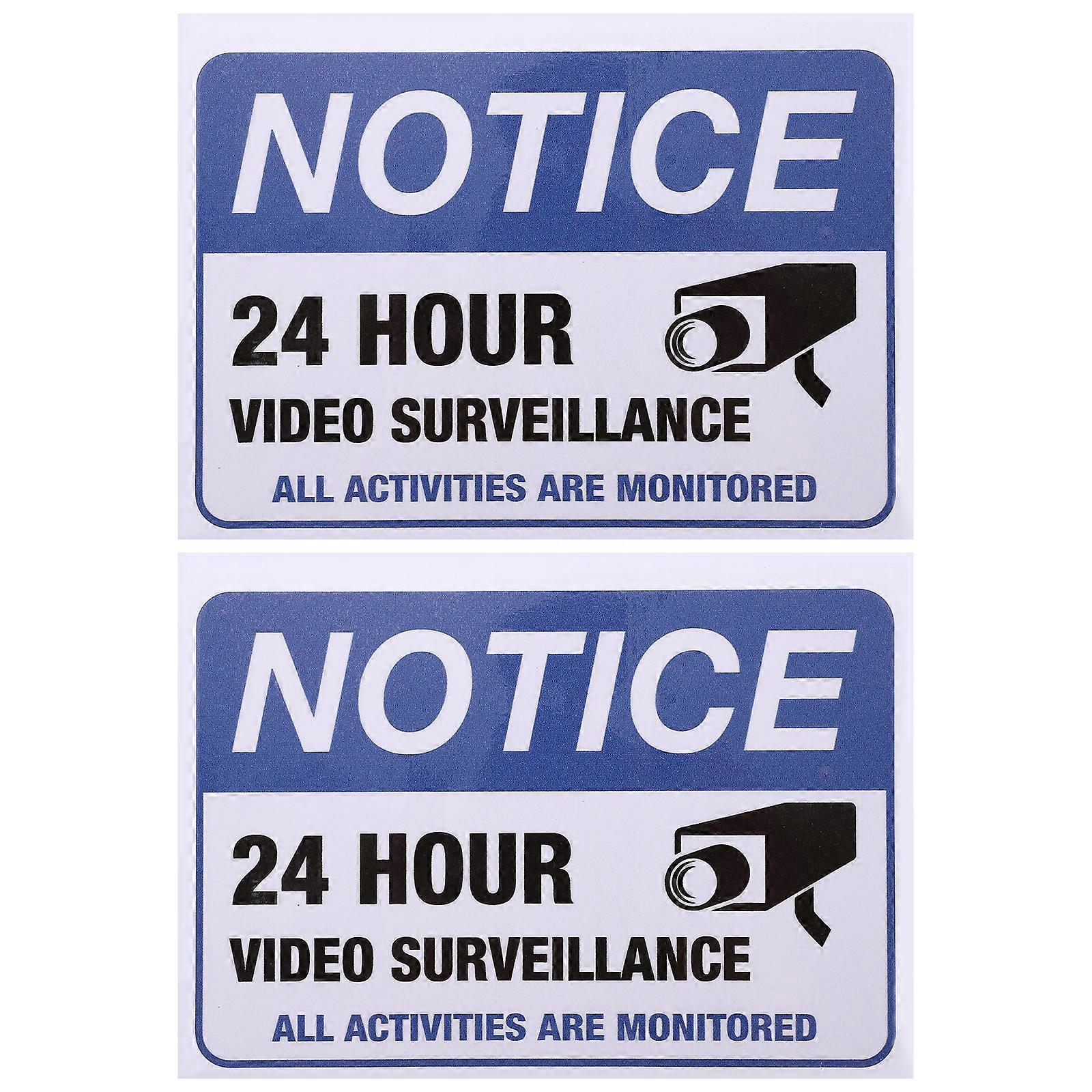 2 Stück Autoembleme, Aufkleber „24-stunden-videoüberwachung“, Aufkleber „videoüberwachung“, Selbstklebende Warnaufkleber, Sicherheitskamera-schild-17x12cm-blue