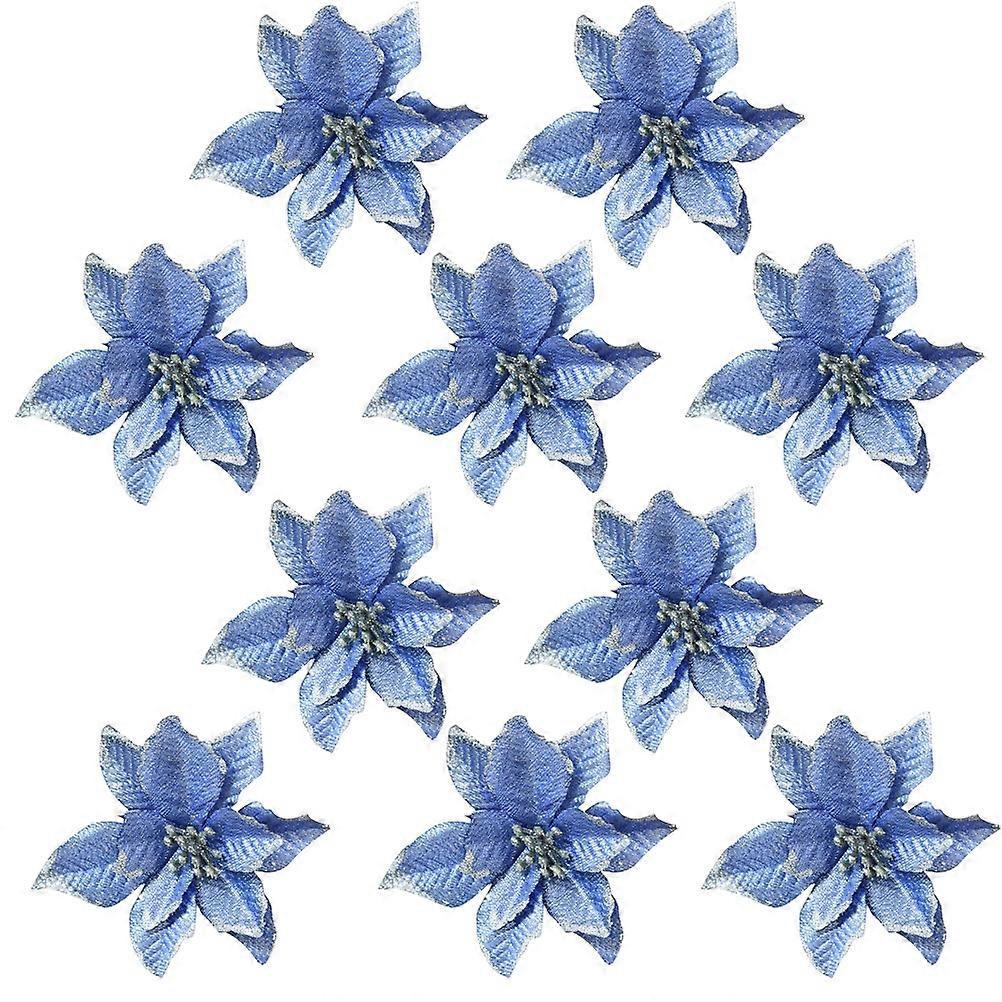 10 Stück 13 Cm Glitzernde Künstliche Hochzeits-weihnachtsblumen Weihnachtsbaumkränze Dekoration Ornament (blau)-10pcs-blue