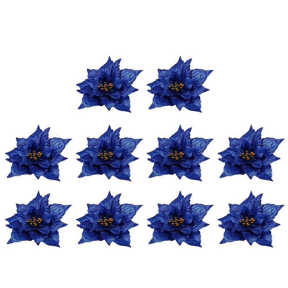 10 Künstliche Weihnachtsblumen, Weihnachtsbaumschmuck-13x13x2.5cm-blue