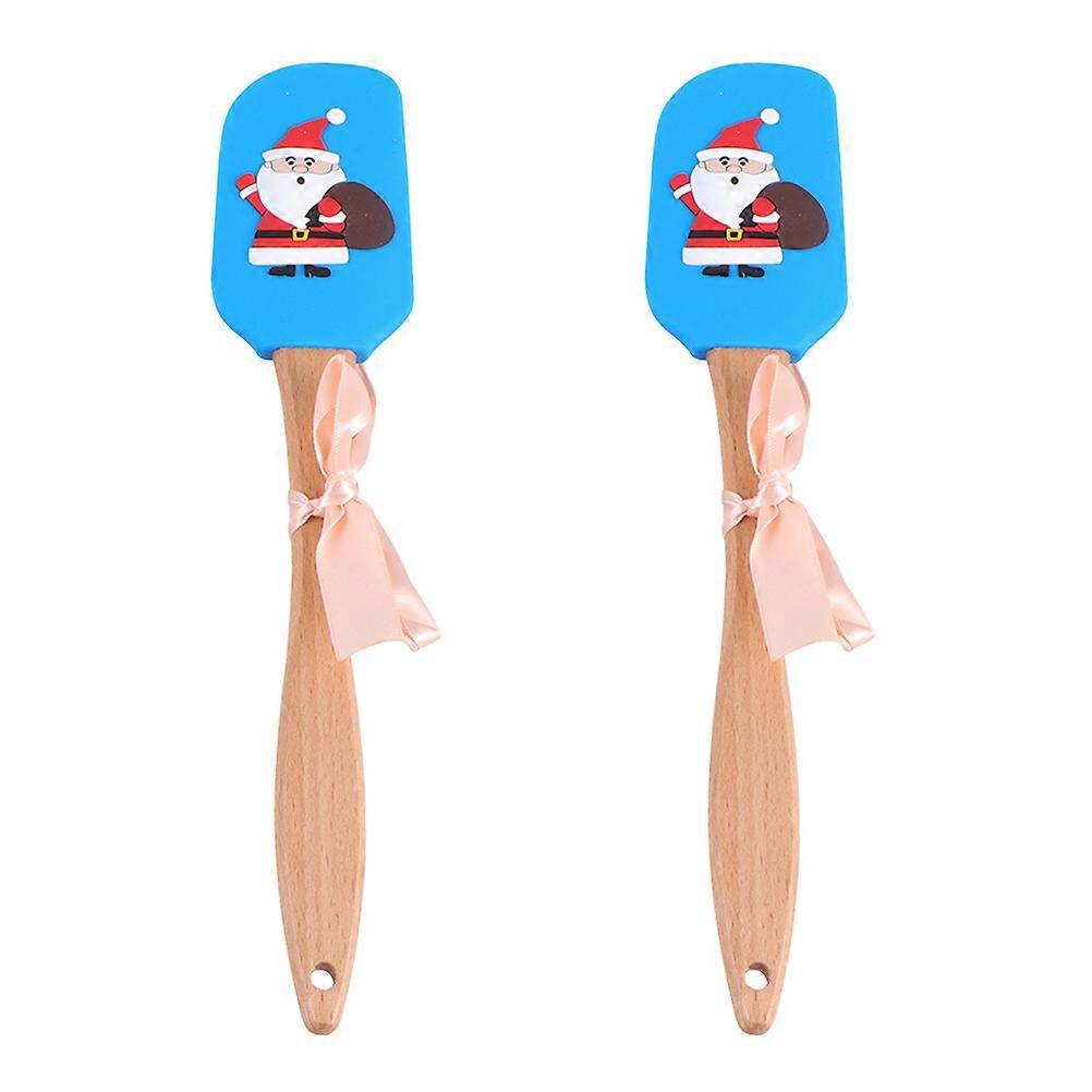 2 Stück Weihnachtsspatel Aus Silikon Mit Holzgriff, Ideal Zum Butterspateln Und Backen-25x5cm-blue