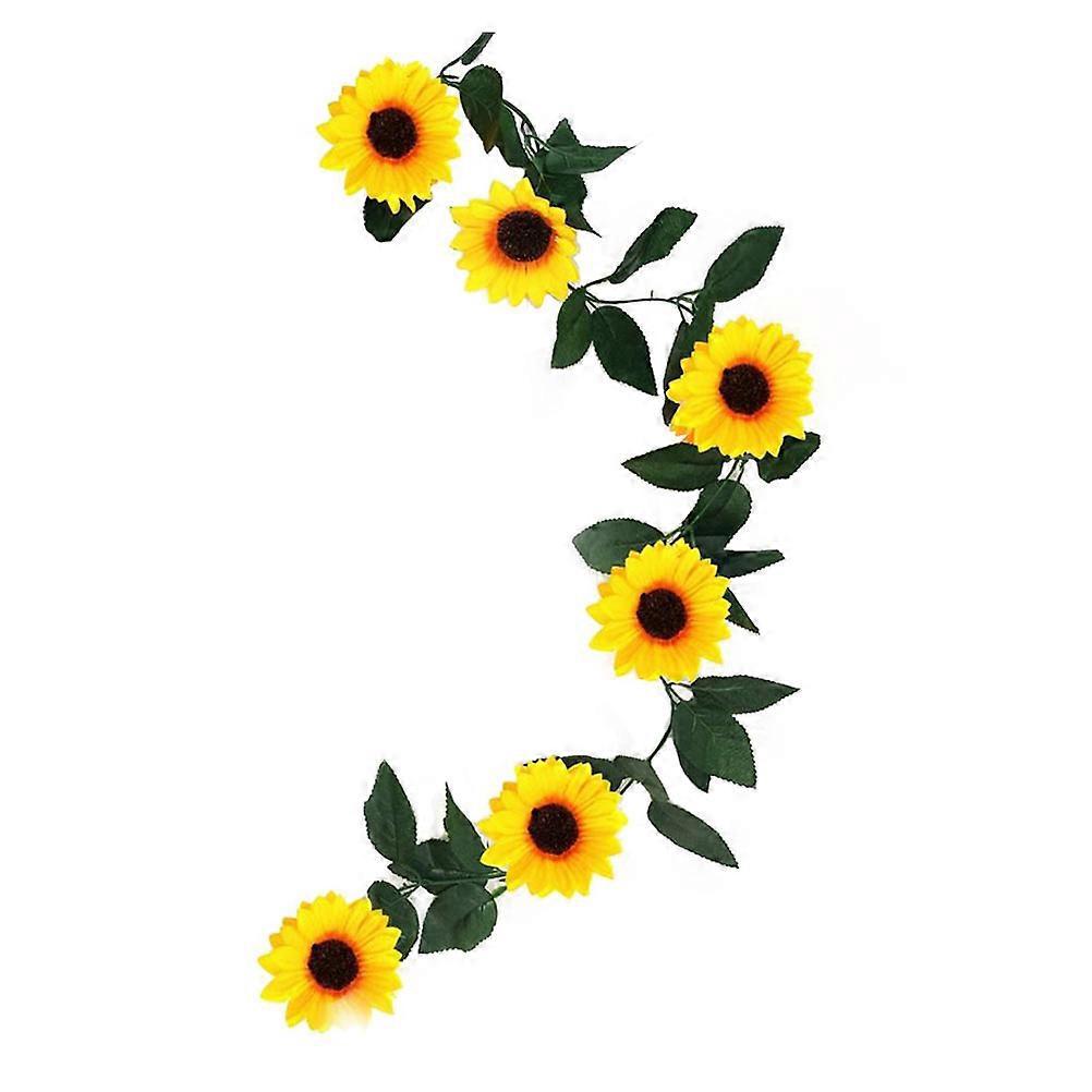 1 Stück Sonnenblumen-rattan-girlande Mit Grünen Blättern, Hochzeitskranz-ornament (gelb)-225x10cm-yellow