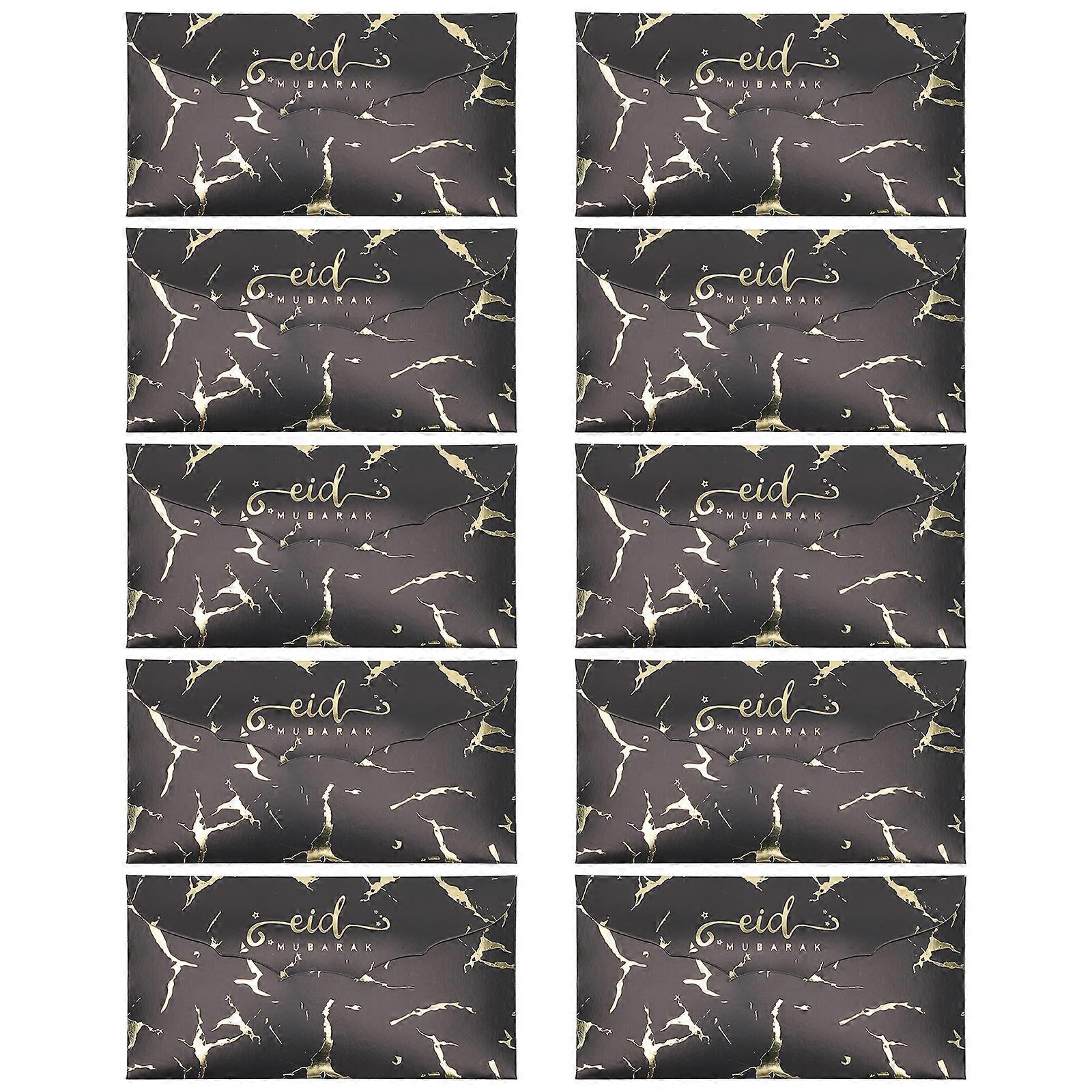 10 Stück Eid Mubarak Vergoldete Geschenkumschläge, Elegante Papierumschläge-19.5x9.5cm-black