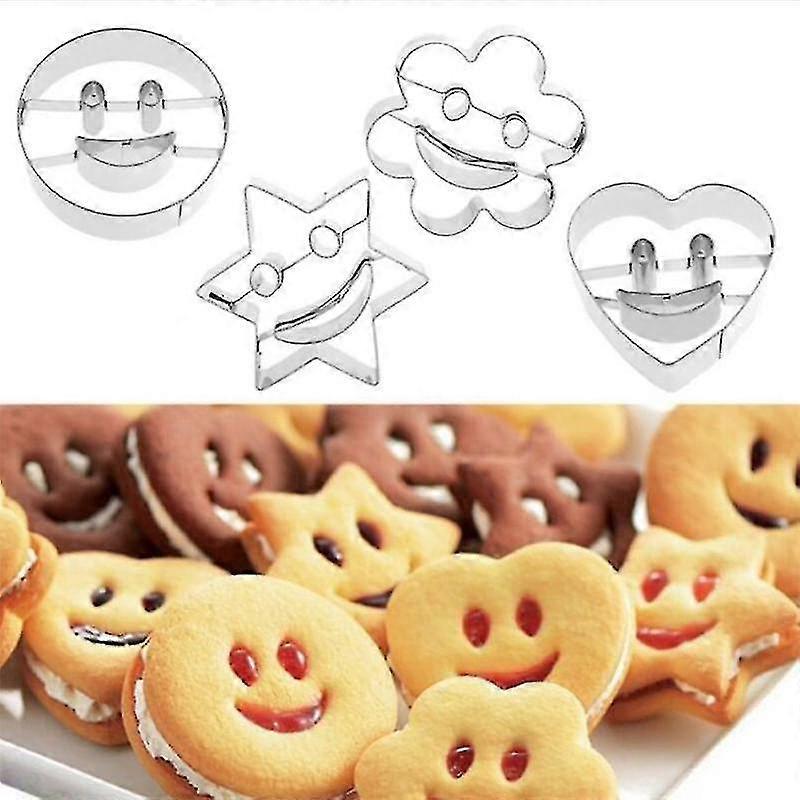 4-teiliges Smiley-ausstechförmchen Aus Edelstahl, Ideal Zum Ausstechen Von Keksen, Gebäck Und Fondant.
