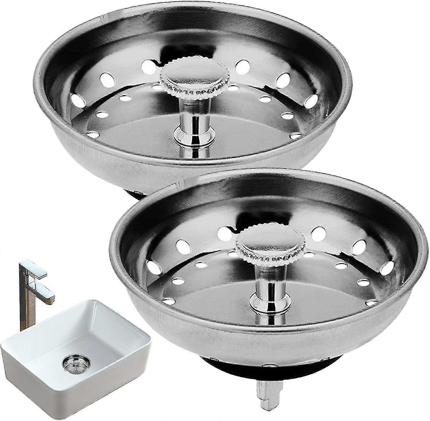 Küchenspülen-siebkorb Küchenspülen-siebkorb Aus Edelstahl Mit Gummiablauf Verchromtes, Spülmaschinenfestes Abflusszubehör Mit 32 Löchern-silver 2 Pack