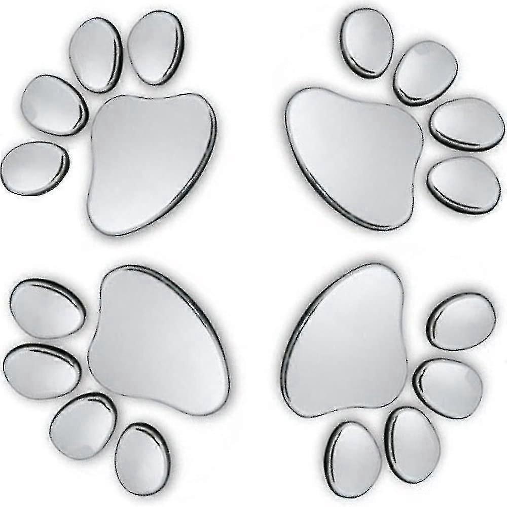 4/12 Stück 3d-autoaufkleber Mit Hundepfotenabdruck In Chrom, Autoemblem-dekoration-4pcs Sliver