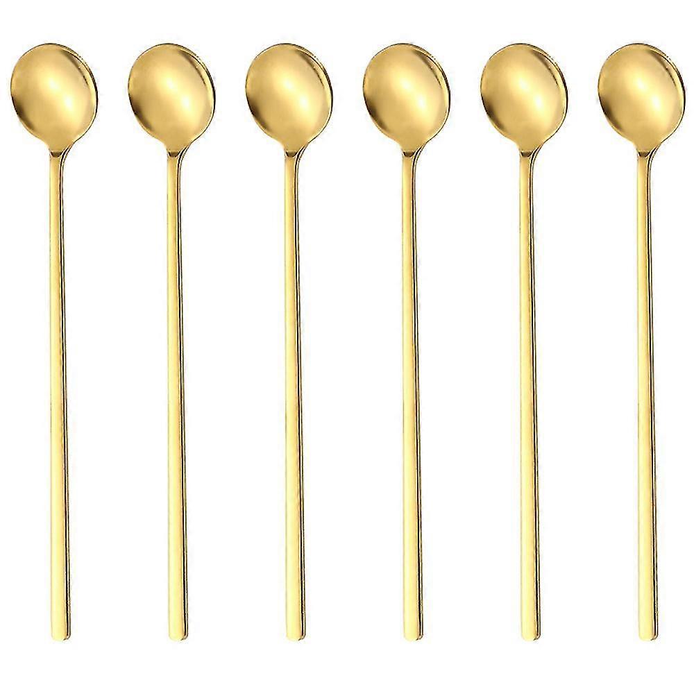 6-teiliges Set: Kaffeelöffel, Rührlöffel, Teelöffel Mit Langem Griff, Eisteelöffel, Lange Rührlöffel-golden