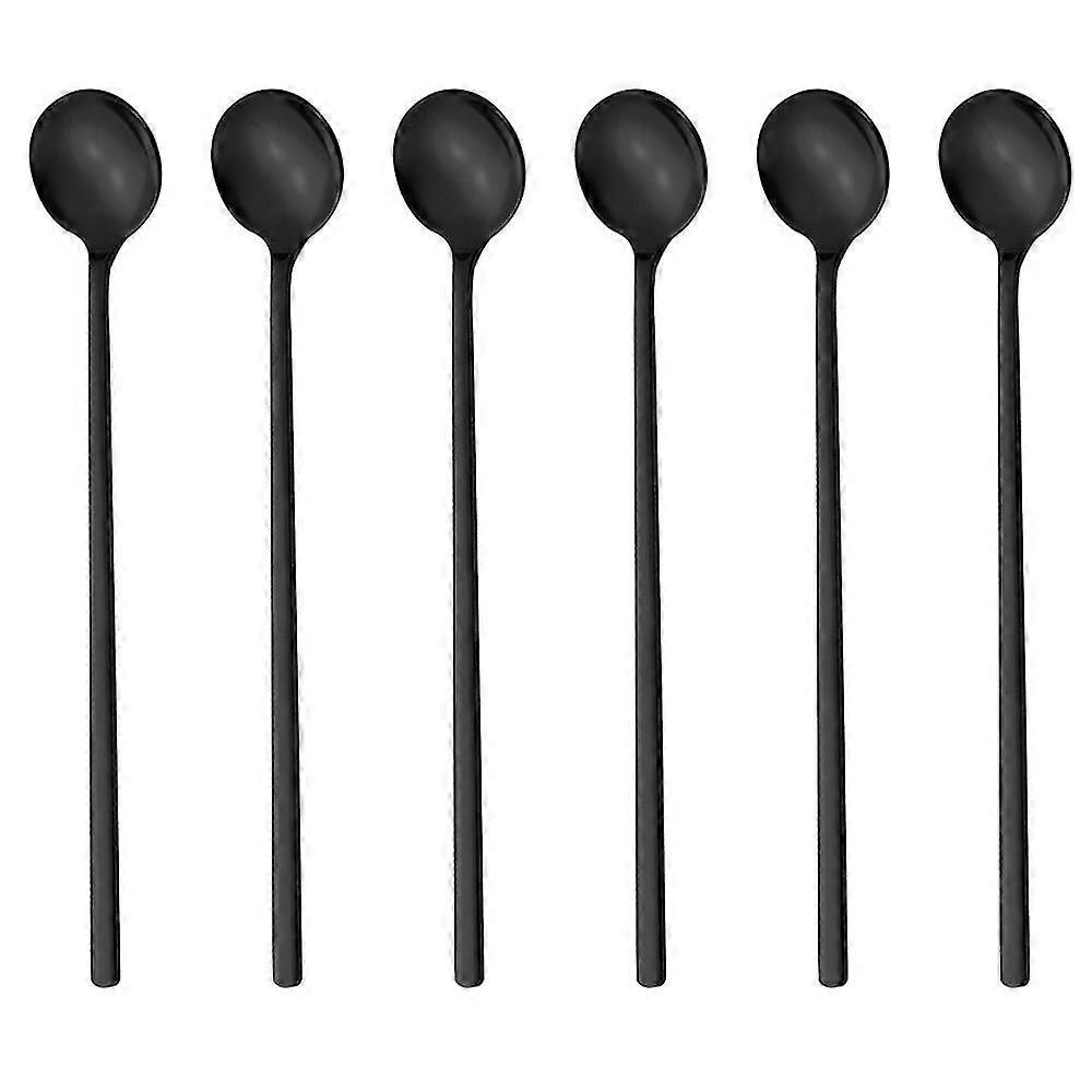 6-teiliges Set: Kaffeelöffel, Rührlöffel, Teelöffel Mit Langem Griff, Eisteelöffel, Lange Rührlöffel-black