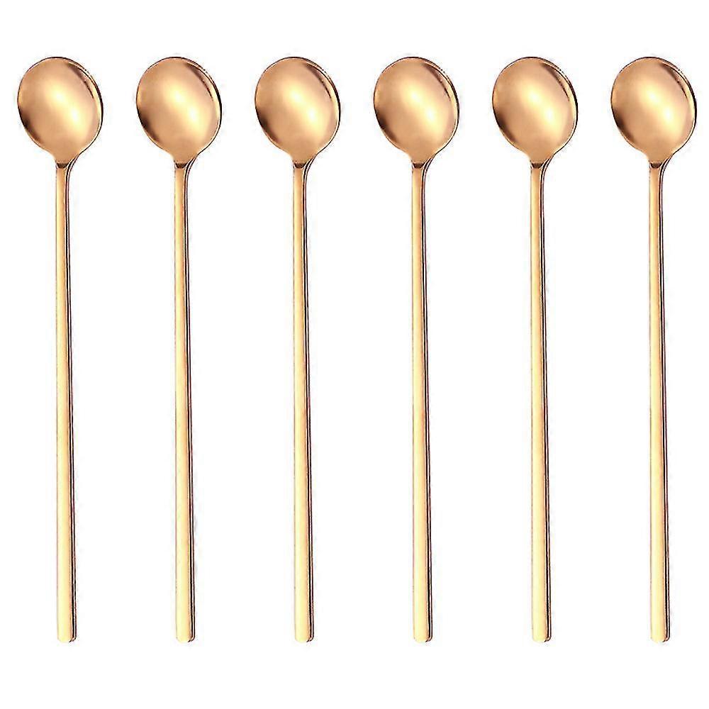 6-teiliges Set: Kaffeelöffel, Rührlöffel, Teelöffel Mit Langem Griff, Eisteelöffel, Lange Rührlöffel-rose Gold