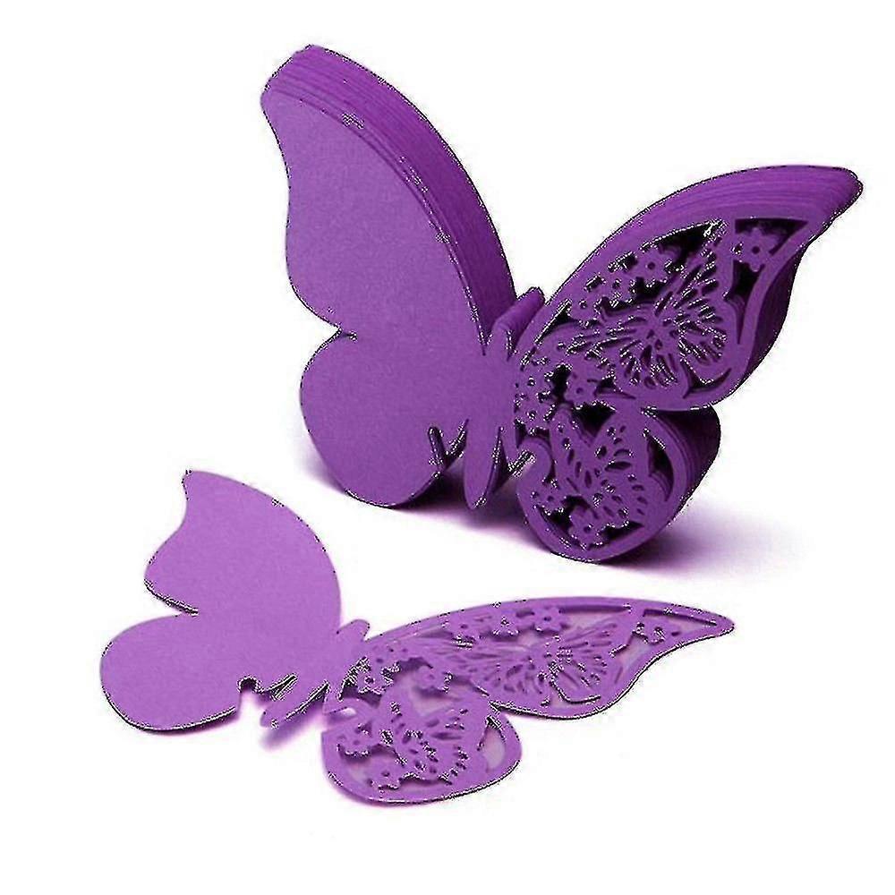 50 Stück Schmetterlings-namenskarten Aus Papier Für Weingläser, Präzise Geschnitten -z-purple