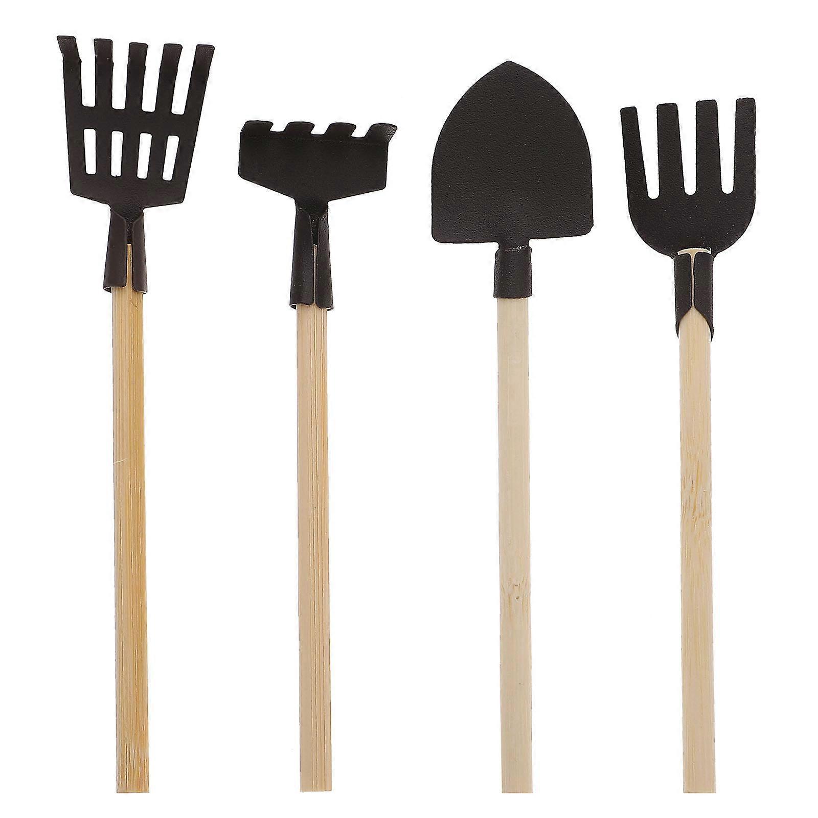 4-teiliges Mini-rechen-, Schaufel- Und Mistgabel-spielzeugset Für Minihäuser Und Gartengeräte – Kinderspielzeug-13x3x1cm-black