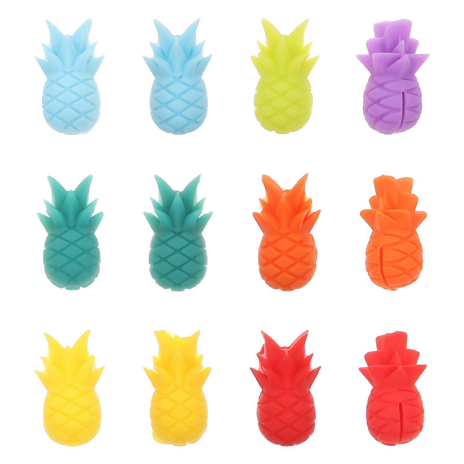 12 Stück Ananas-modell-marker Aus Silikon Für Weingläser (verschiedene Farben)-2.7x1.4x1.4cm