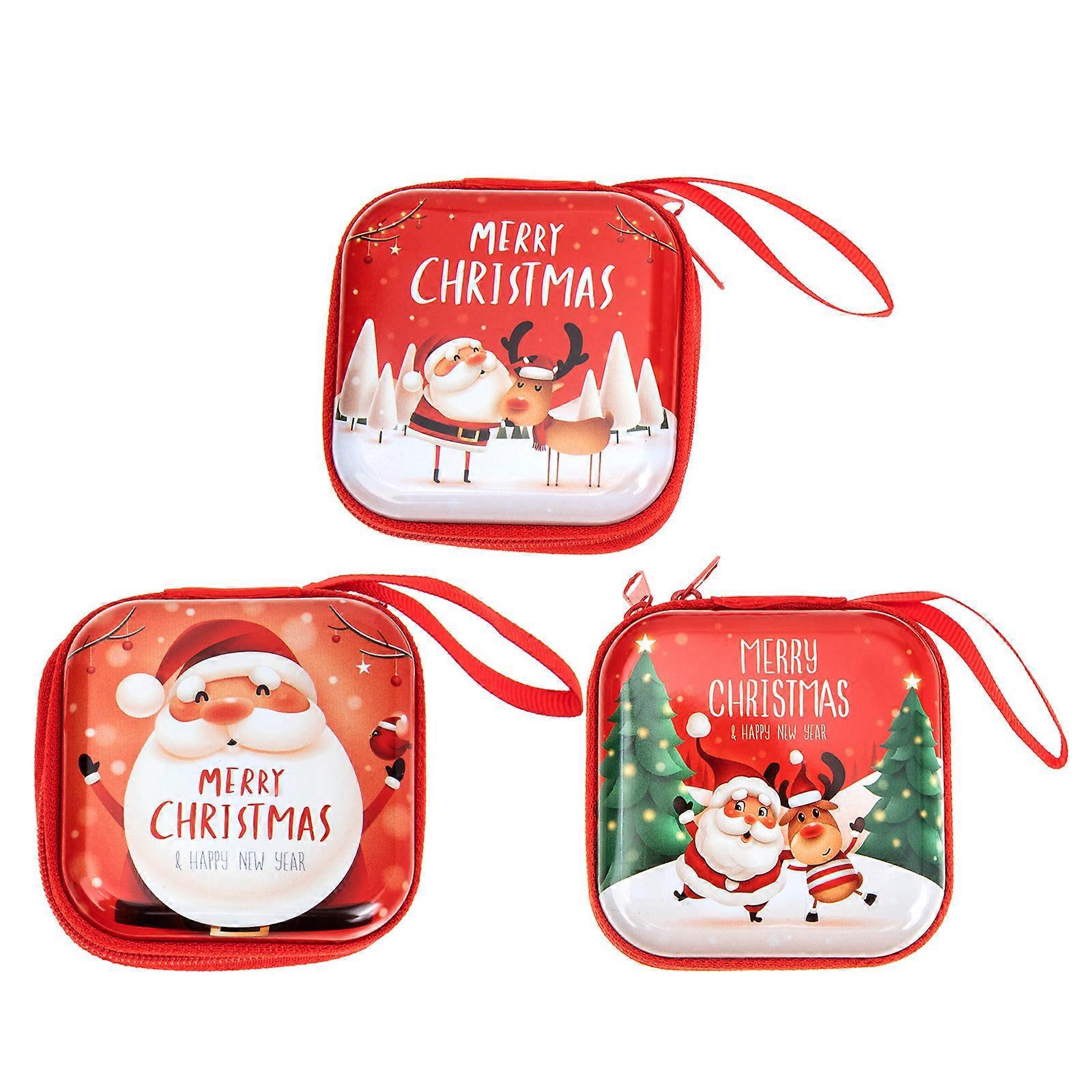 3er-pack Weihnachts-münzaufbewahrungsbeutel Aus Blech, Kleine Quadratische Geldbörsen-7.5x7.5cm-red