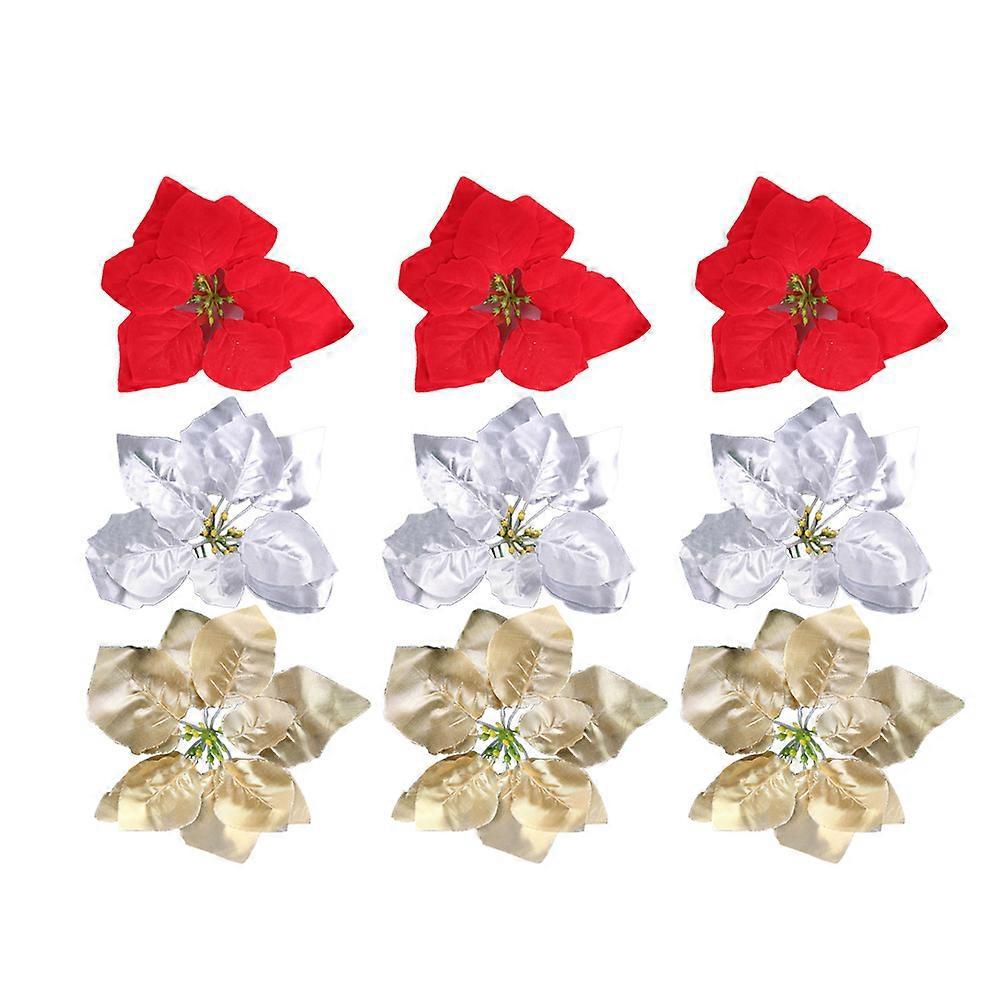 18-teiliges Set Künstlicher Weihnachtsblumenbäume Aus Kunststoff, Zarte Blumenanhänger, Weihnachtsdekoration Zum Aufhängen (rot, Gelb Und-20x20cm