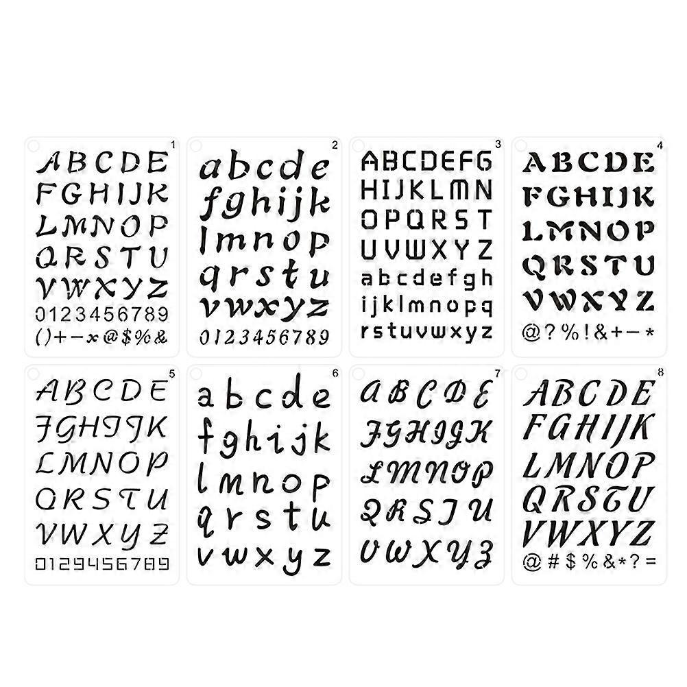 8-teiliges Set Buchstabenformen, Zahlenvorlagen, Alphabet-zeichenschablonen, Buchstabenmalschablonen-20.5x14.5cm-transparent Color
