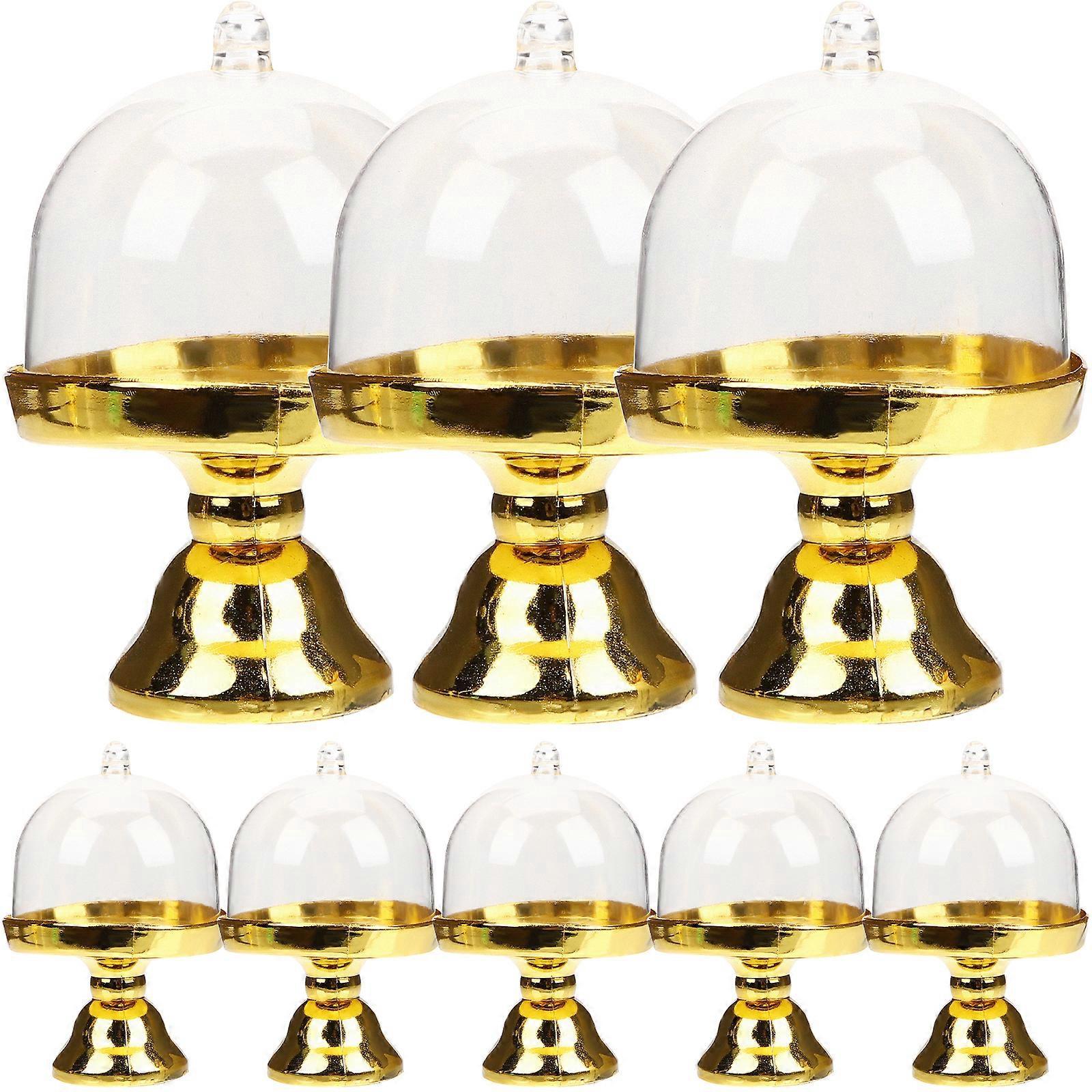 12-teiliges Set Cupcake-etagenständer, Mini-cupcake-behälter, Kuchentablett, Mini-kuchenständerdeckel, Kleine Kuchenglocke-11x7cm-golden