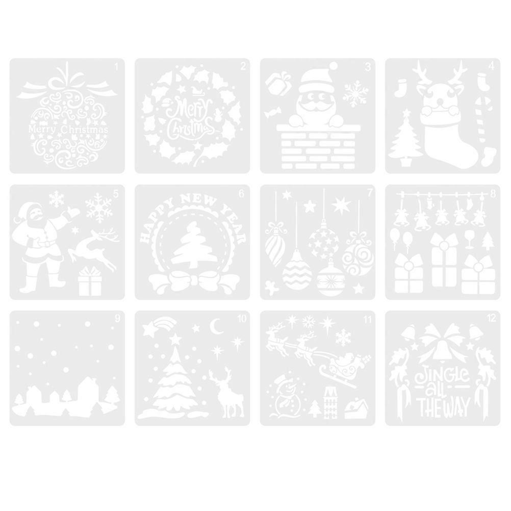 12 Wiederverwendbare Weihnachtsmalschablonen-15x15cm-white