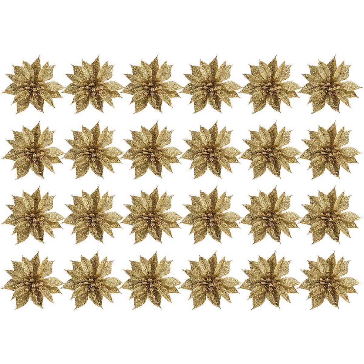 24-teilige Mini-weihnachtsblumengirlande Aus Rattan, Doppellagig, Als Blumendekoration-10x10cm-golden