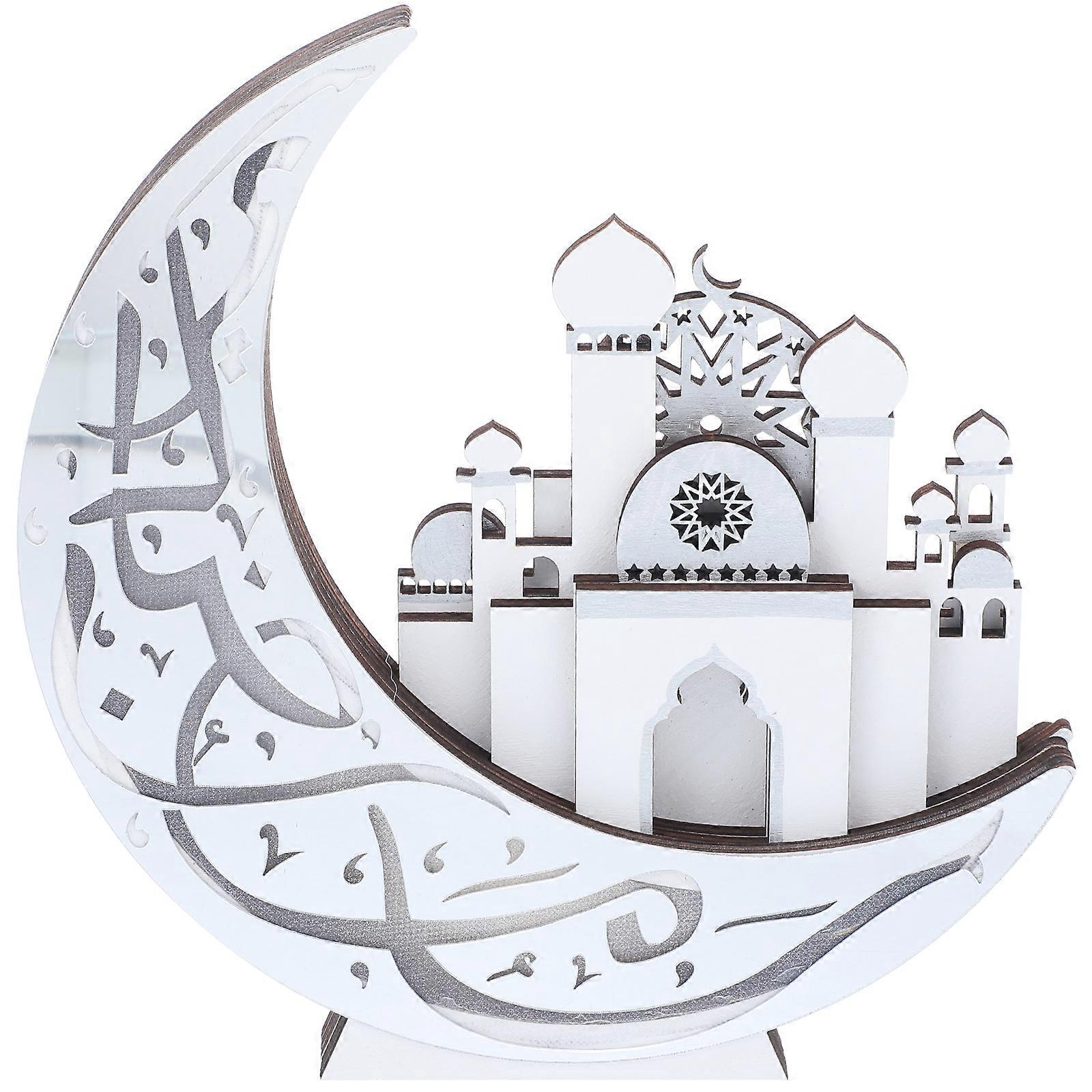 Eid Mubarak Holzleuchte Ramadan Dekorative Lampe Ramadan Licht Hängende Ornament-20x20cm-silver