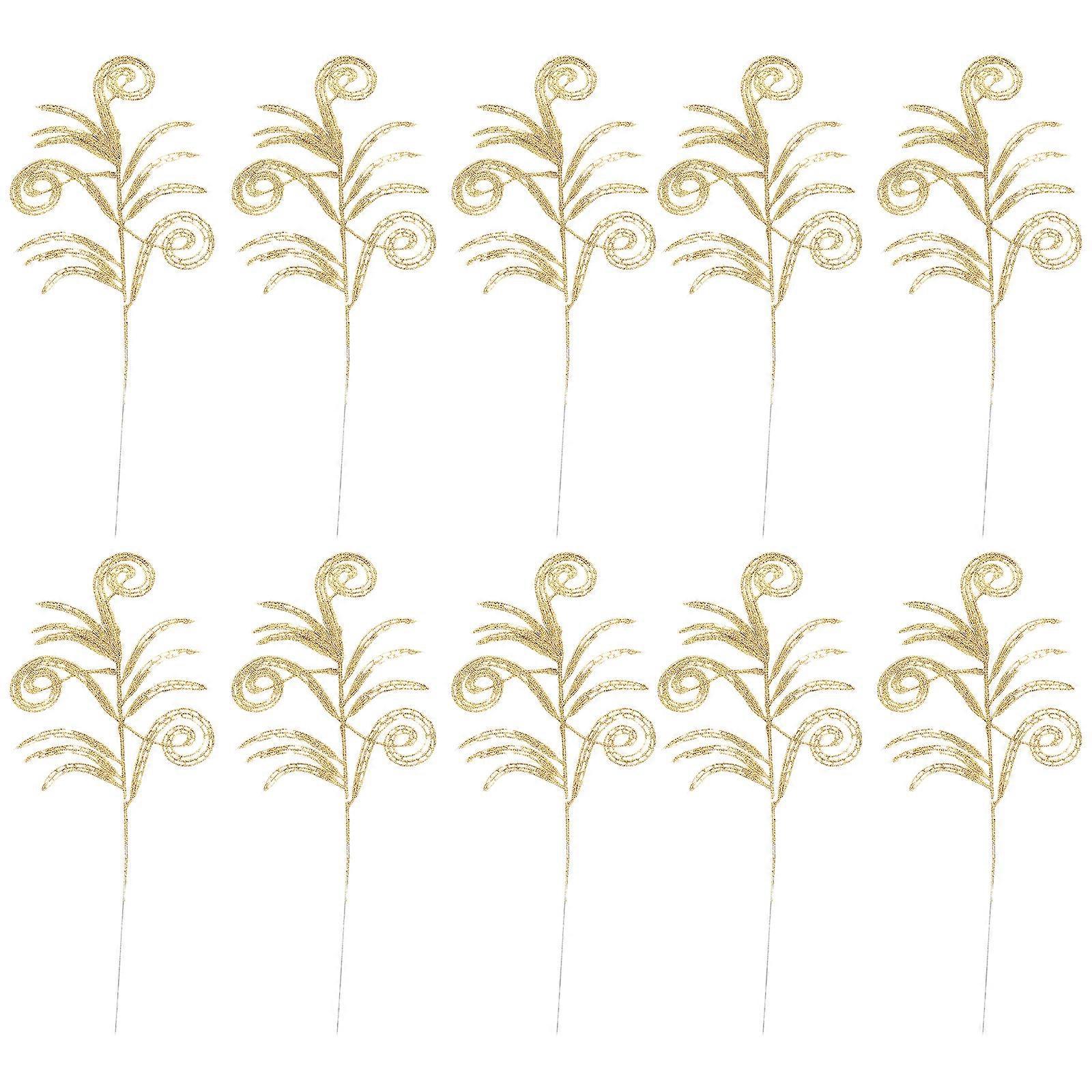 10 Stück Künstliche Weihnachtsblätter Mit Glitzer-41x8cm-golden